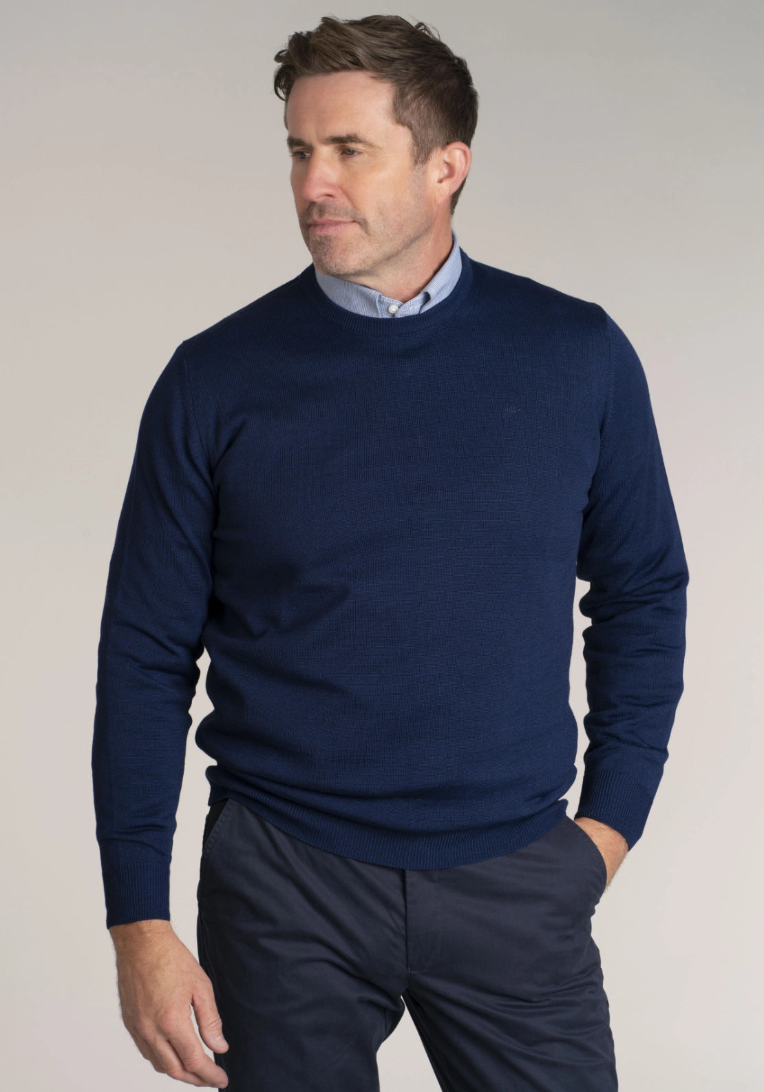 50/50 Merino Plain Knit Crew - Navy