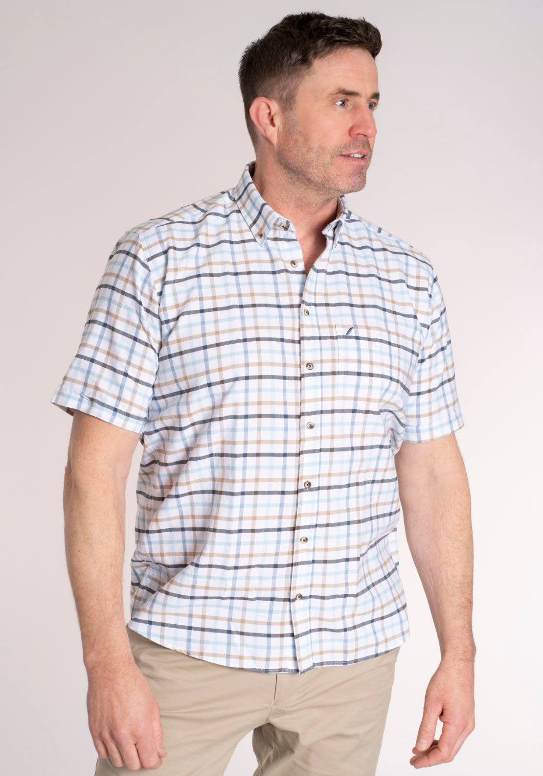 Yeats 100% Cotton Short Sleeve Check Shirt - Navy 1 Shaws Department Stores