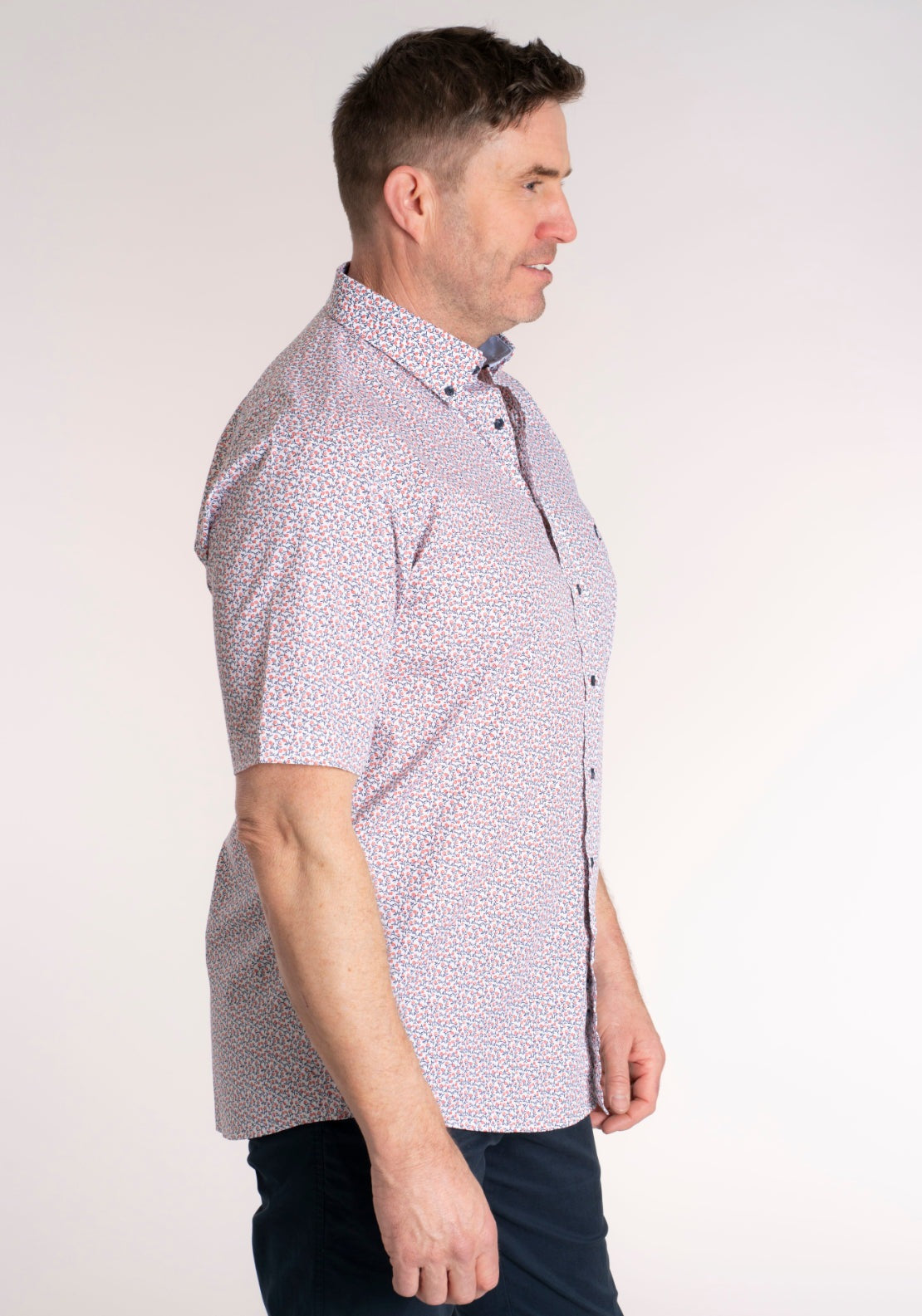 Yeats 100% Cotton Short Sleeve Print Shirt - Pink Rose 3 Shaws Department Stores