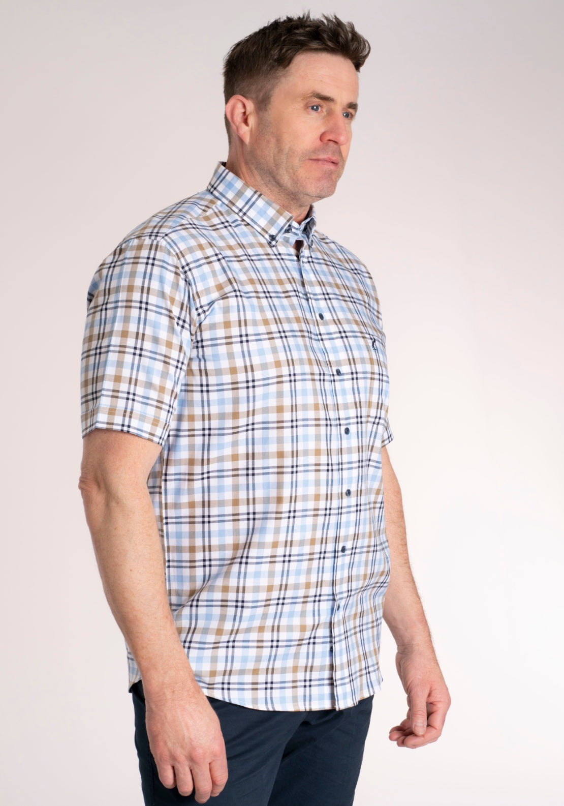 Yeats 100% Cotton Short Sleeve Check Shirt - Brown/blue 4 Shaws Department Stores