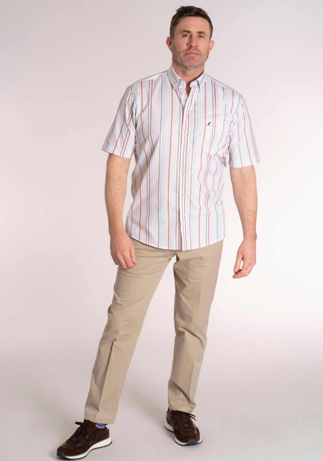 Yeats 100% Cotton Short Sleeve Stripe Shirt - Red / Multi 5 Shaws Department Stores