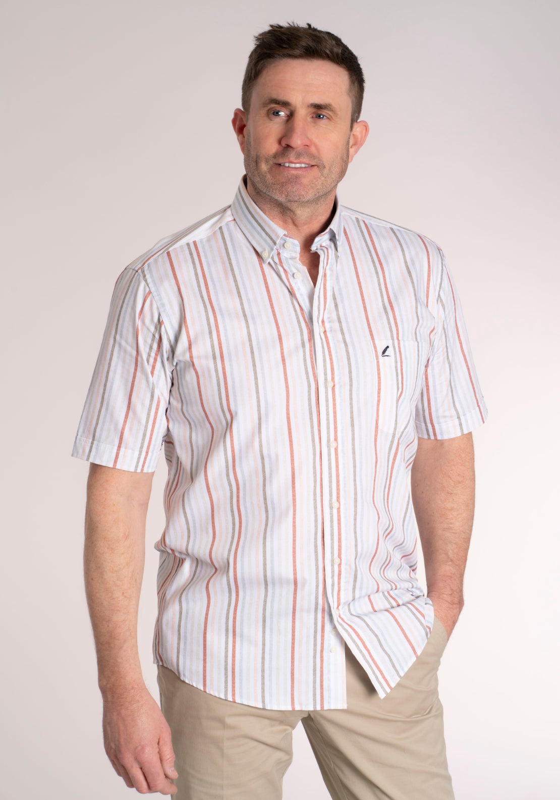 Yeats 100% Cotton Short Sleeve Stripe Shirt - Red / Multi 1 Shaws Department Stores