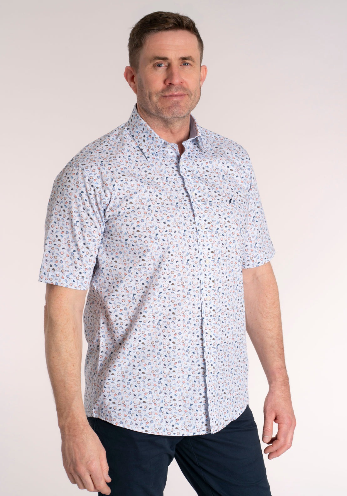 Yeats 100% Cotton Short Sleeve Print Shirt - Pink Melon 1 Shaws Department Stores