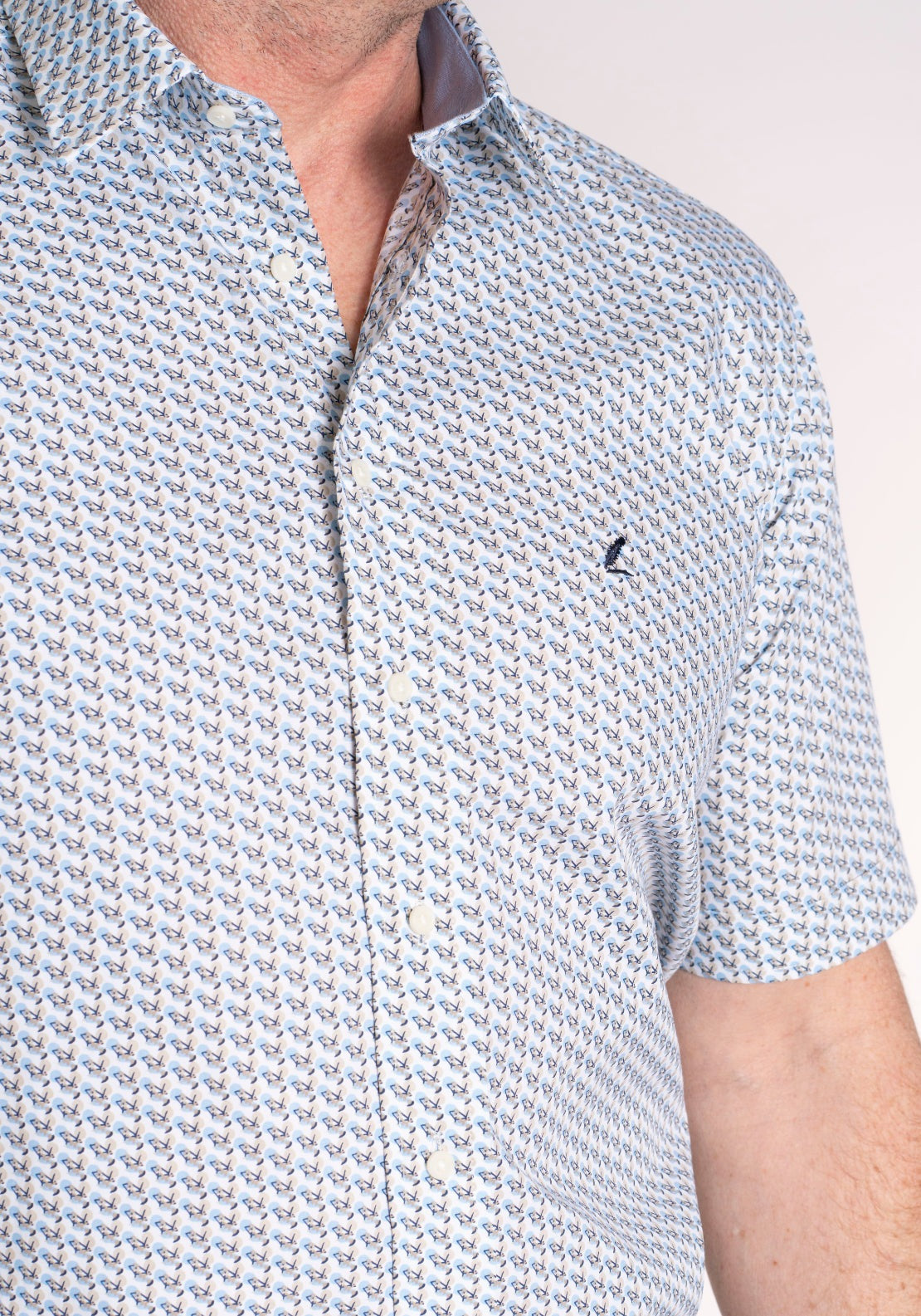 Yeats 100% Cotton Short Sleeve Print Shirt - Sand Blue 4 Shaws Department Stores