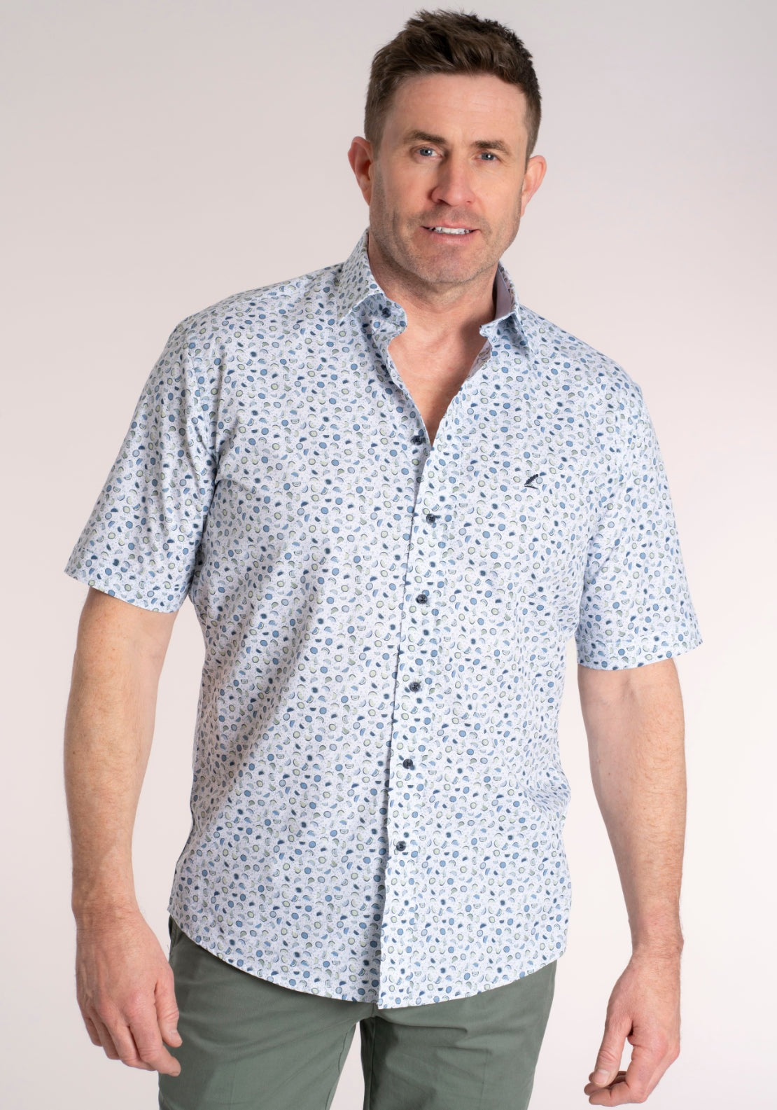 Yeats 100% Cotton Short Sleeve Print Shirt - Green Melon 1 Shaws Department Stores