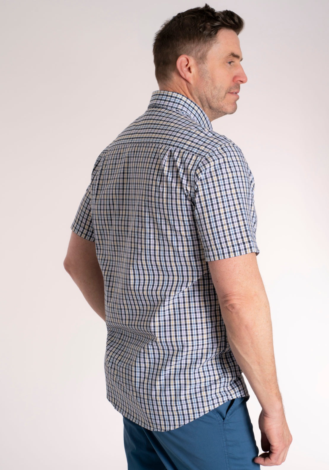Yeats 100% Cotton Short Sleeve Check Shirt - Purple 3 Shaws Department Stores