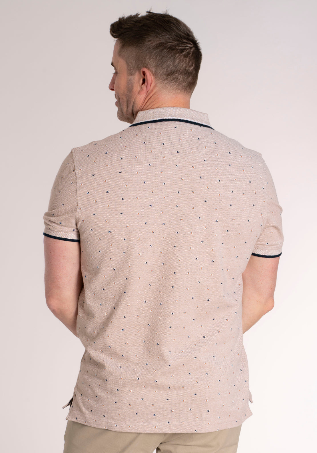 Yeats 100% Cotton Short Sleeve Print Polo - Beige 2 Shaws Department Stores
