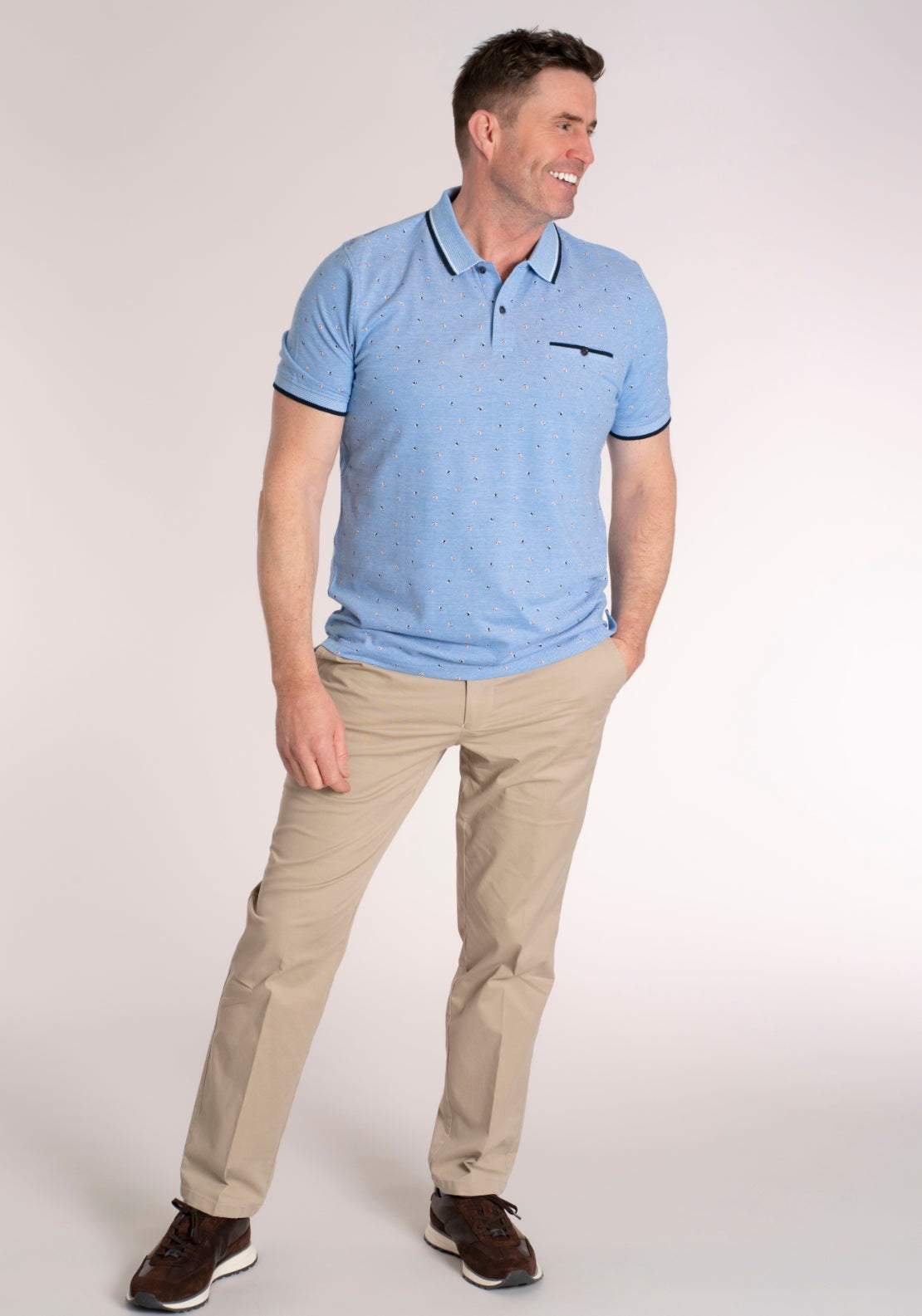 Yeats 100% Cotton Short Sleeve Print Polo - Blue 5 Shaws Department Stores