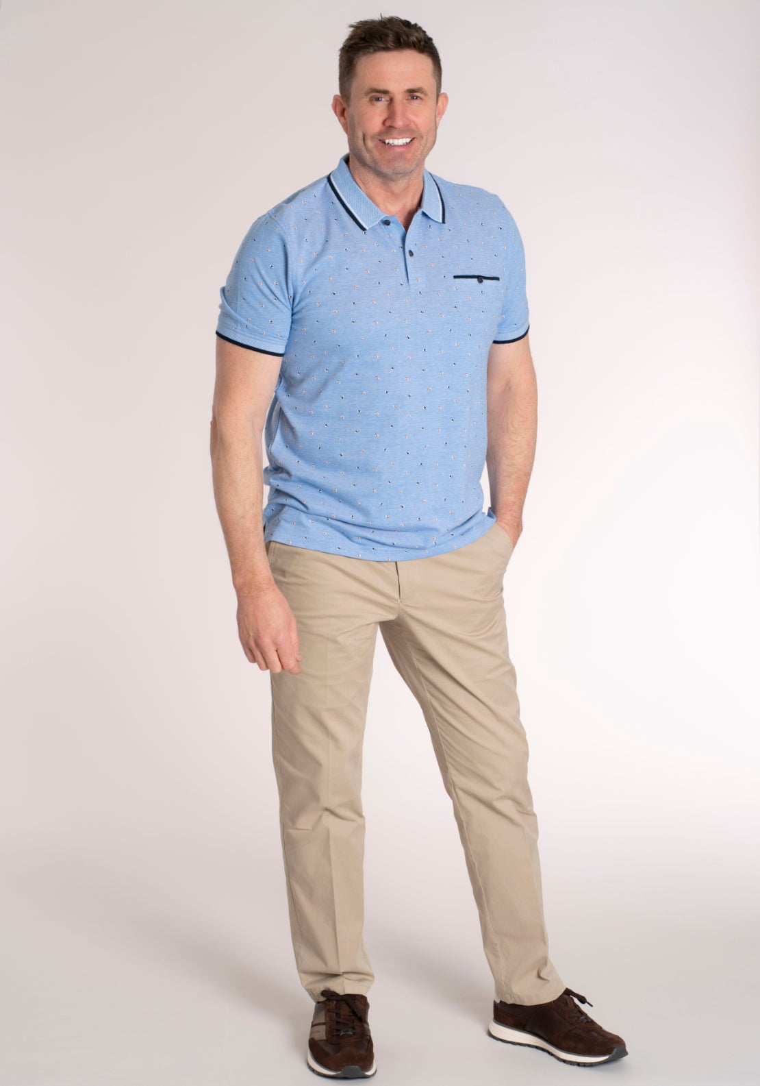 Yeats 100% Cotton Short Sleeve Print Polo - Blue 6 Shaws Department Stores