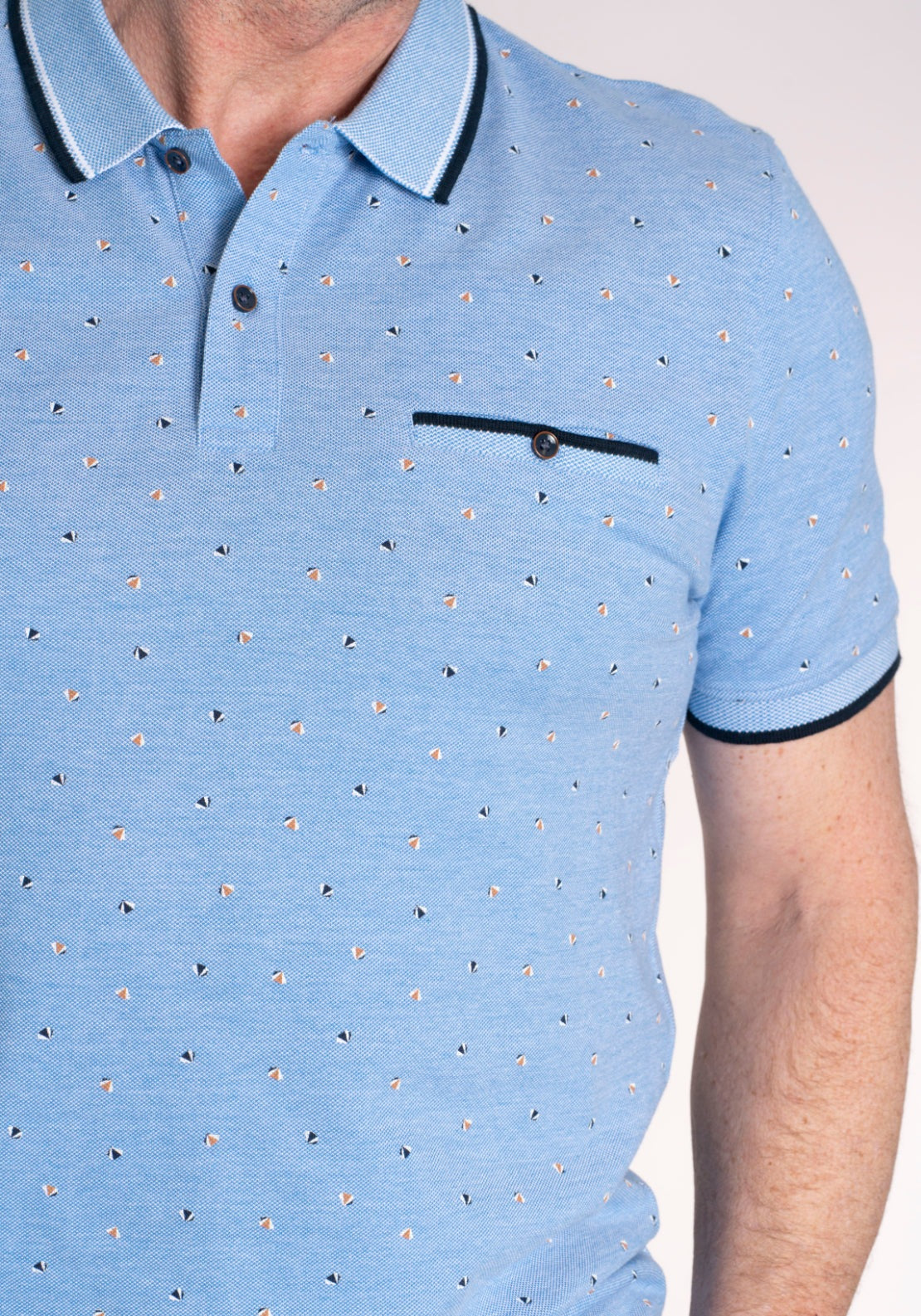 Yeats 100% Cotton Short Sleeve Print Polo - Blue 4 Shaws Department Stores