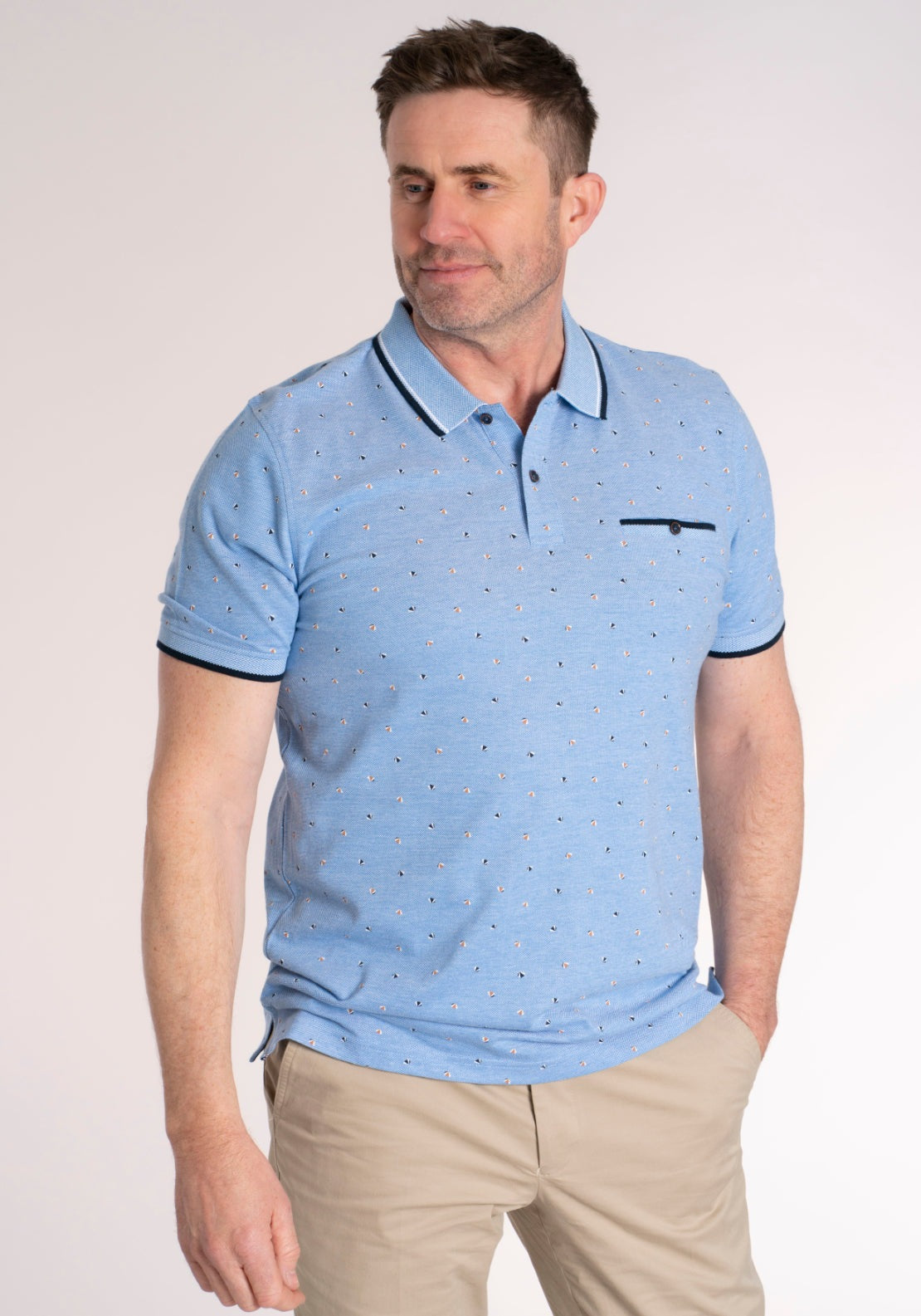 Yeats 100% Cotton Short Sleeve Print Polo - Blue 1 Shaws Department Stores