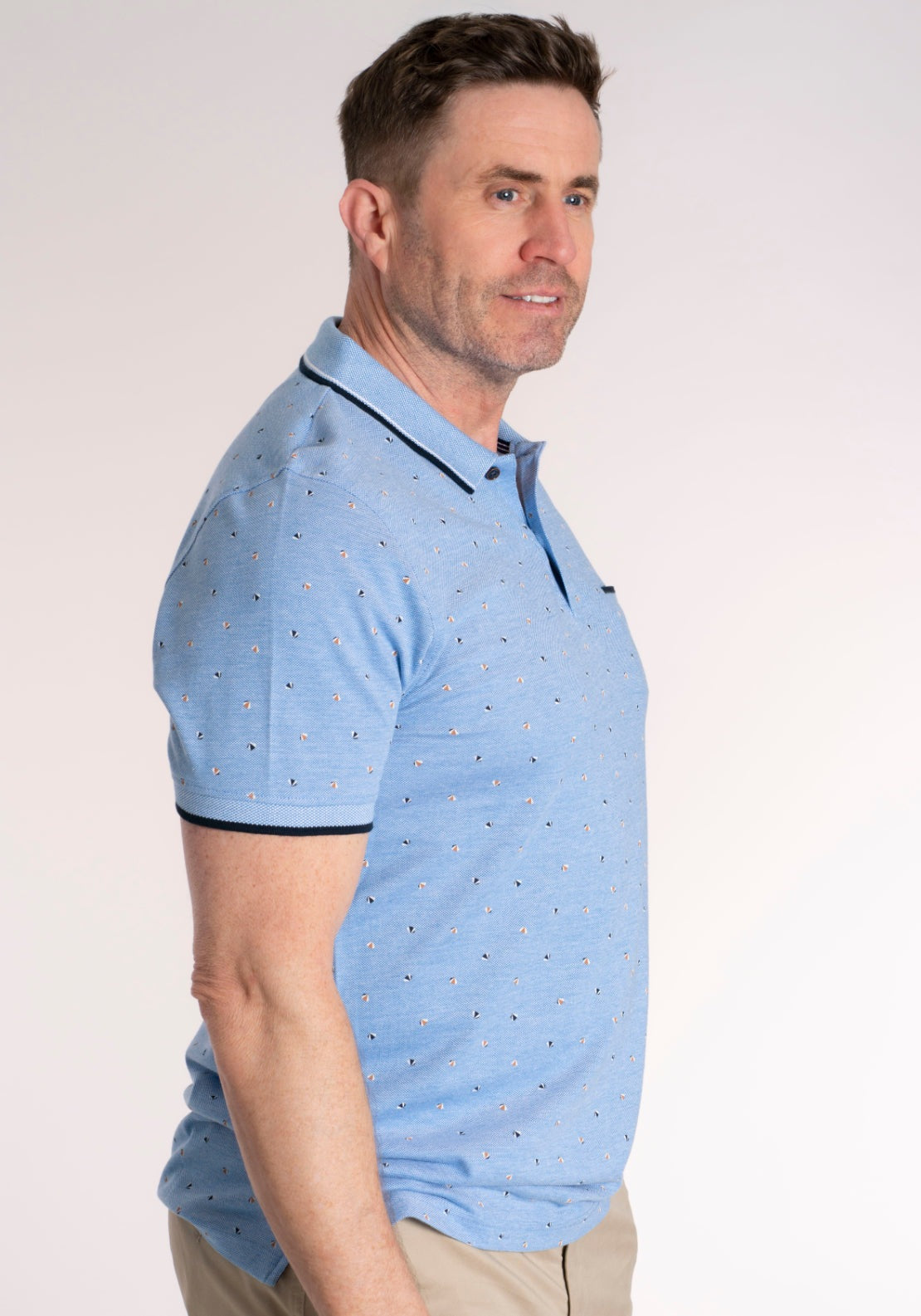 Yeats 100% Cotton Short Sleeve Print Polo - Blue 3 Shaws Department Stores