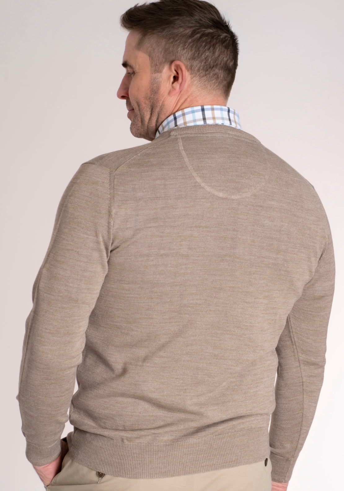 Yeats Fine Merino Wool Blend V-Neck Knitwear - Beige 2 Shaws Department Stores