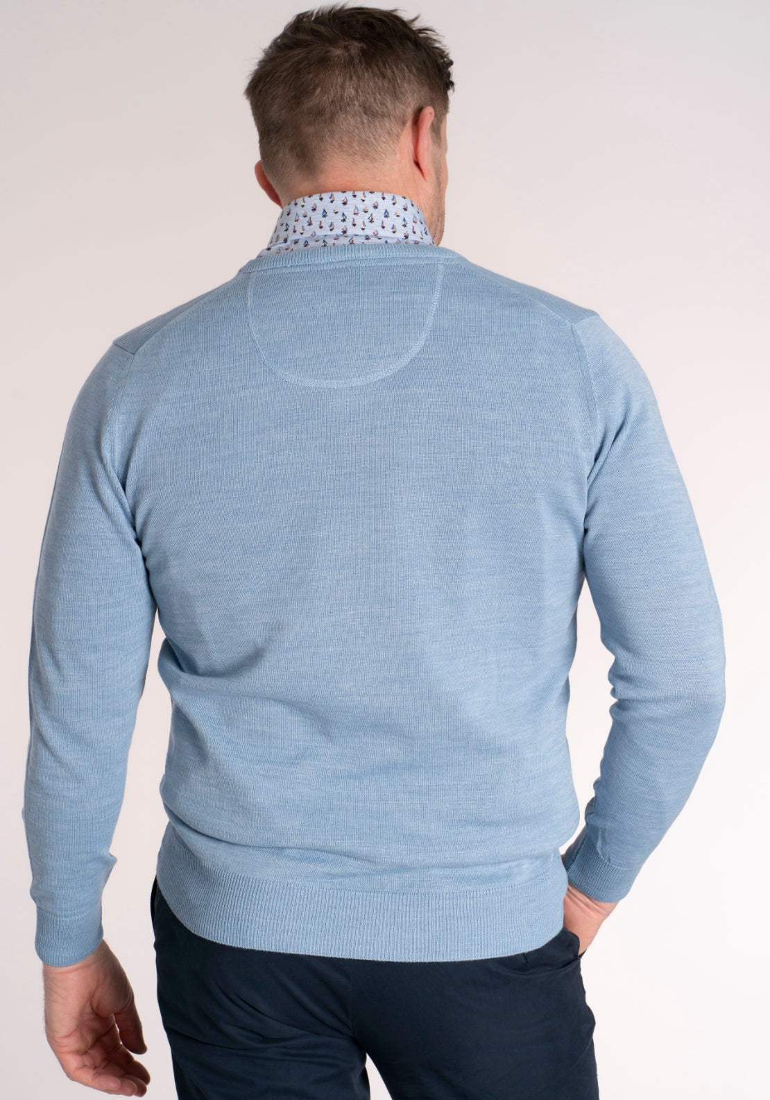 Yeats Fine Merino Wool Blend V-Neck Knitwear - Blue 2 Shaws Department Stores