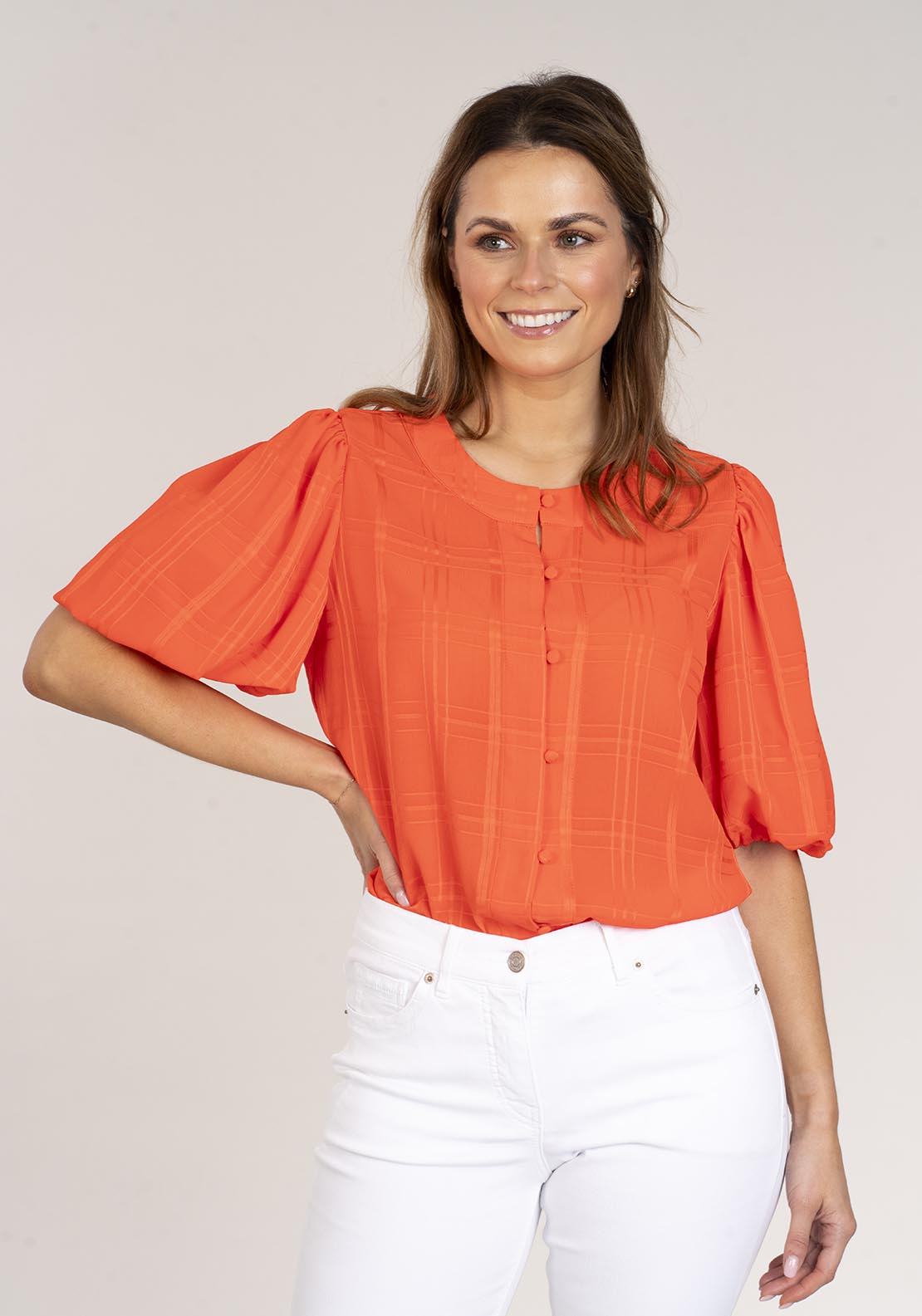 Naoise Short Sleeve Blouse - Orange 1 Shaws Department Stores