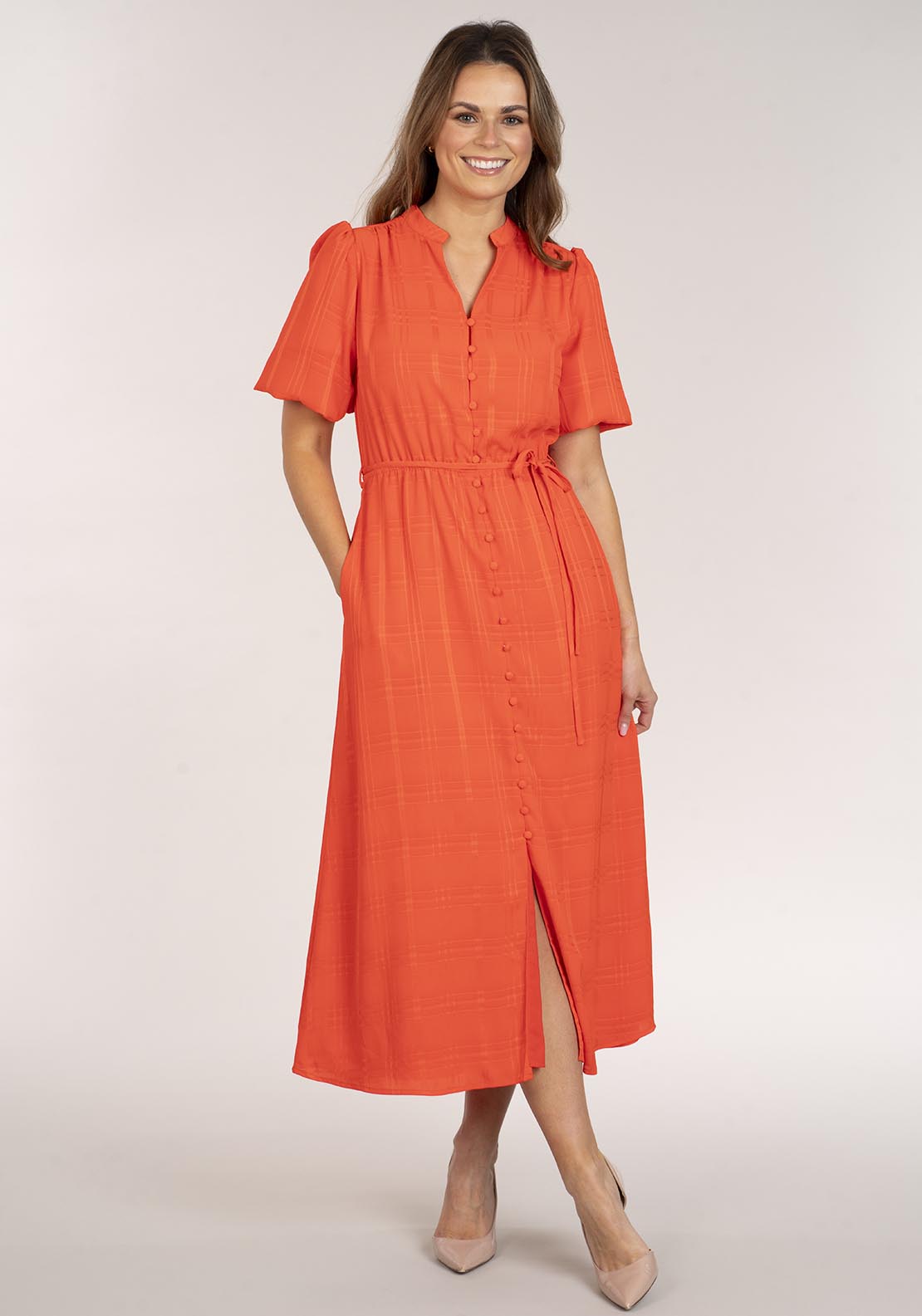 Naoise Short Sleeve Dress - Orange 1 Shaws Department Stores
