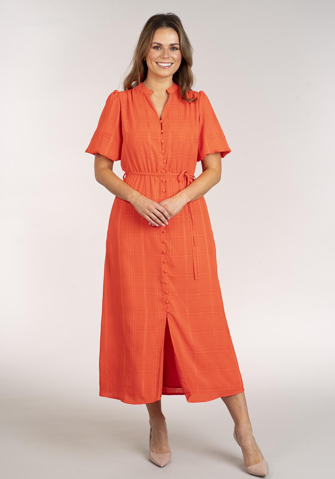 Naoise Short Sleeve Dress - Orange 3 Shaws Department Stores