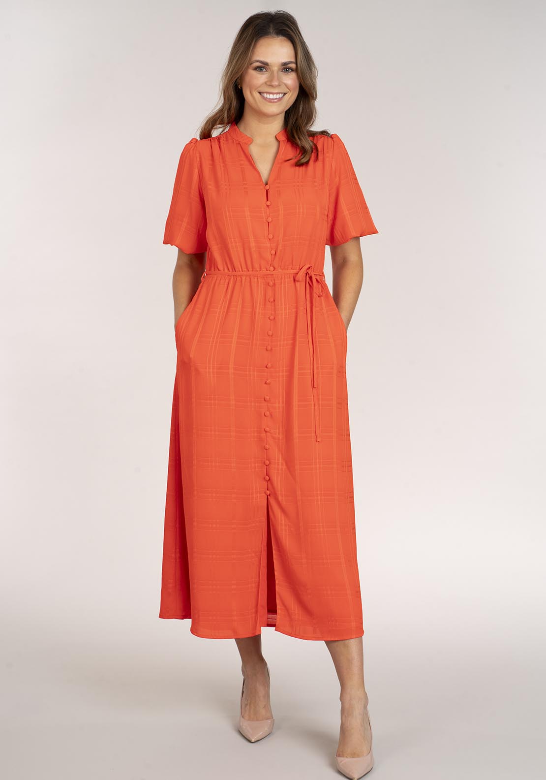 Naoise Short Sleeve Dress - Orange 6 Shaws Department Stores
