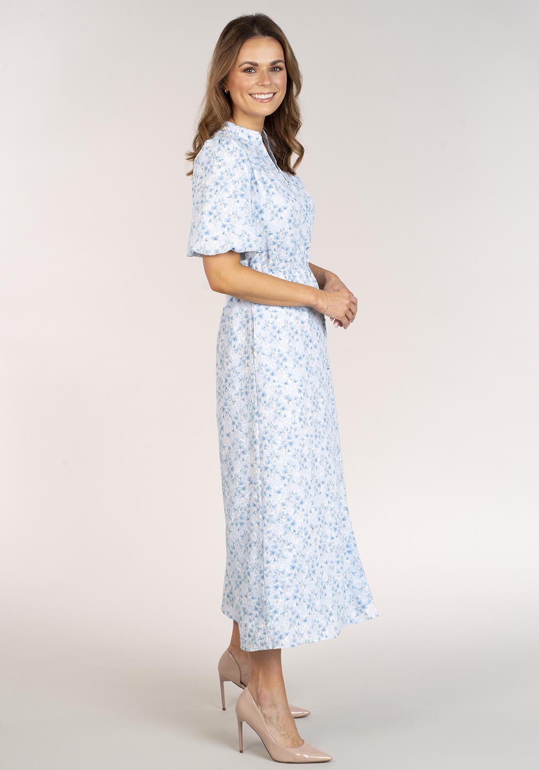 Naoise Printed Dress With Buttons - Blue 2 Shaws Department Stores