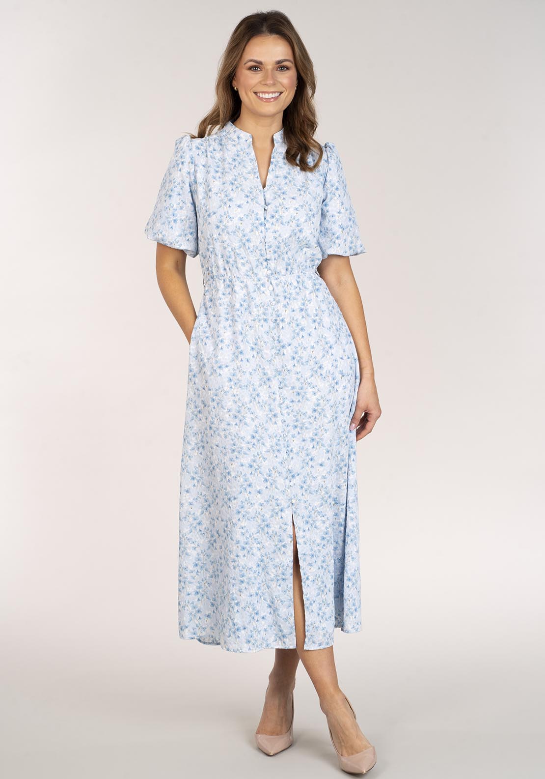 Naoise Printed Dress With Buttons - Blue 4 Shaws Department Stores