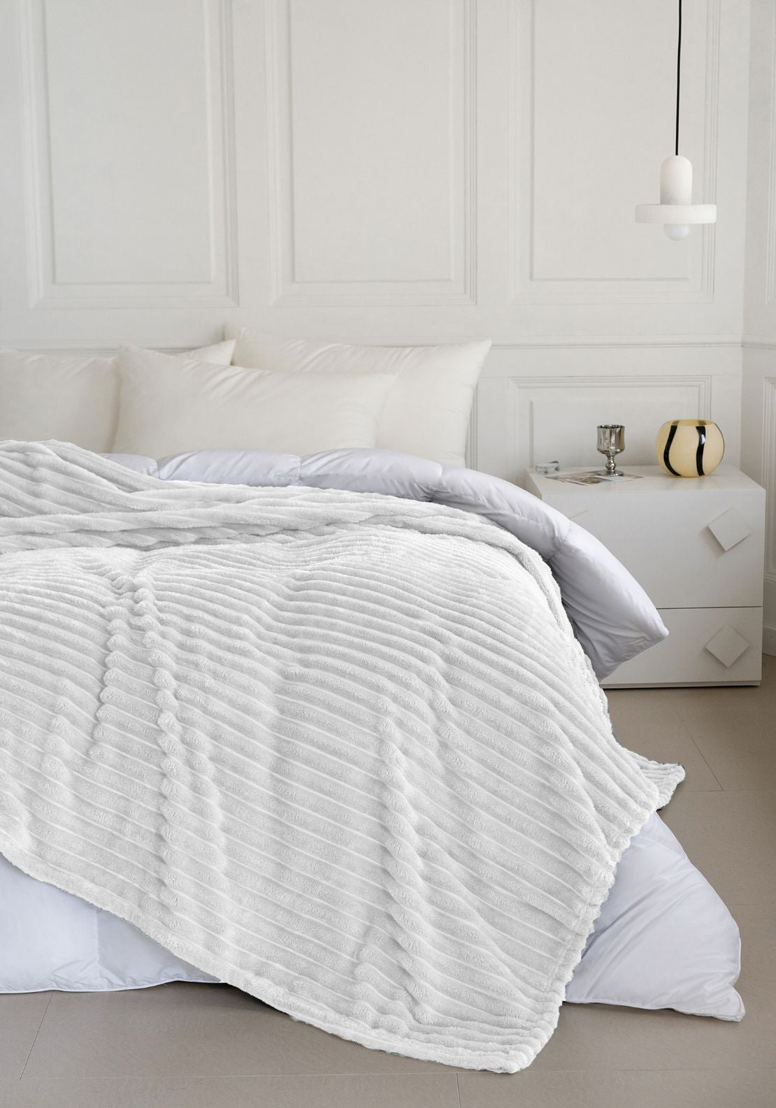 The Home Collection Ribbed Throw 220 x 240 cm - White 1 Shaws Department Stores