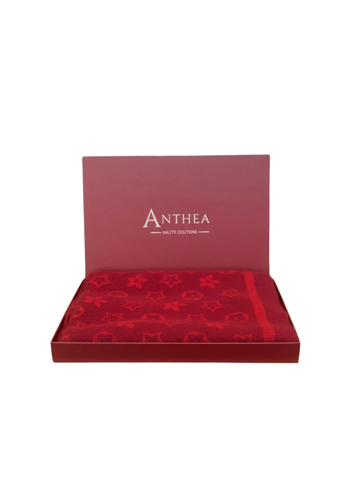 Anthea Monogram Print Boxed Scarf - Red 1 Shaws Department Stores