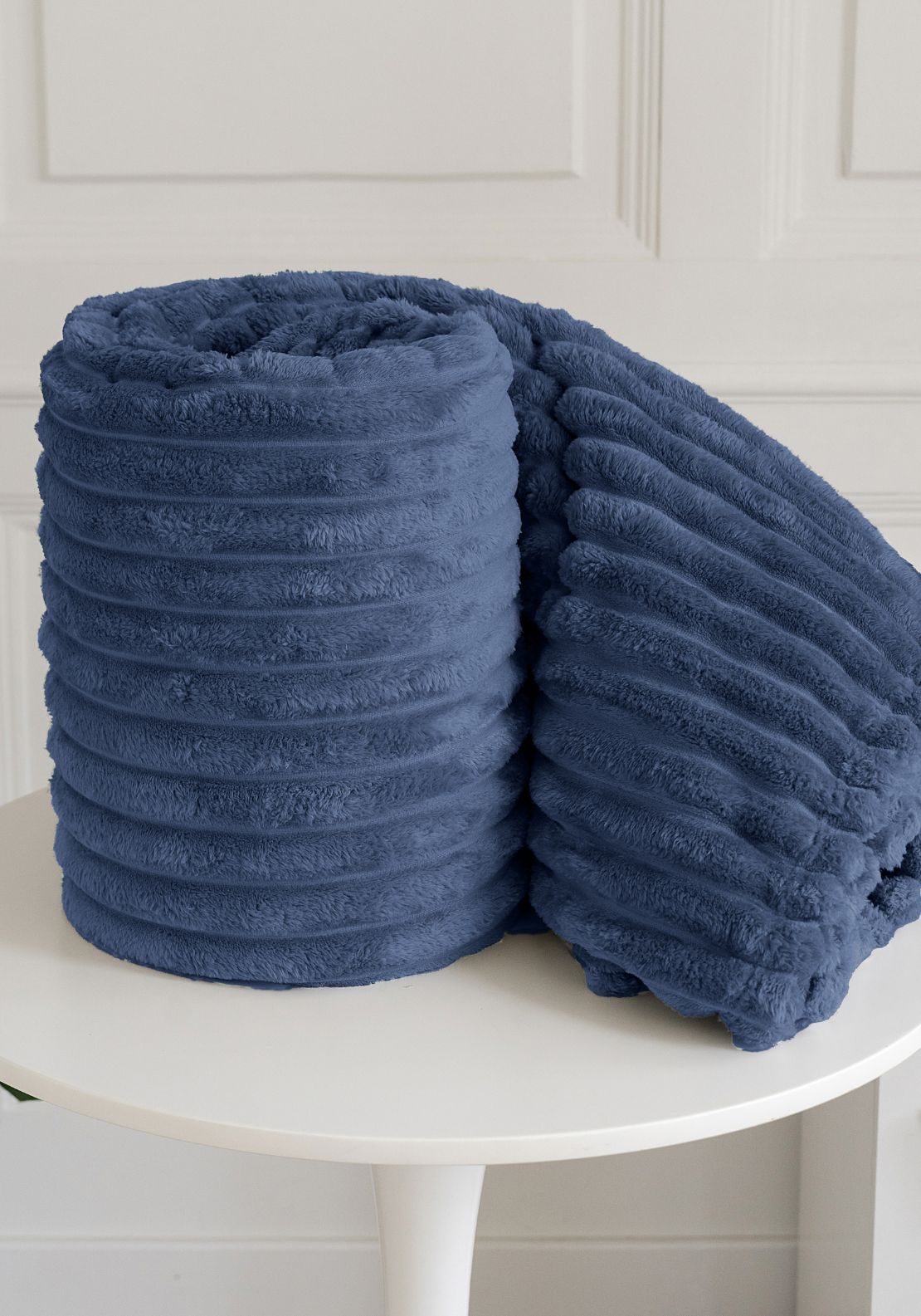 The Home Collection Ribbed Throw 220 x 240 cm - Blue 2 Shaws Department Stores