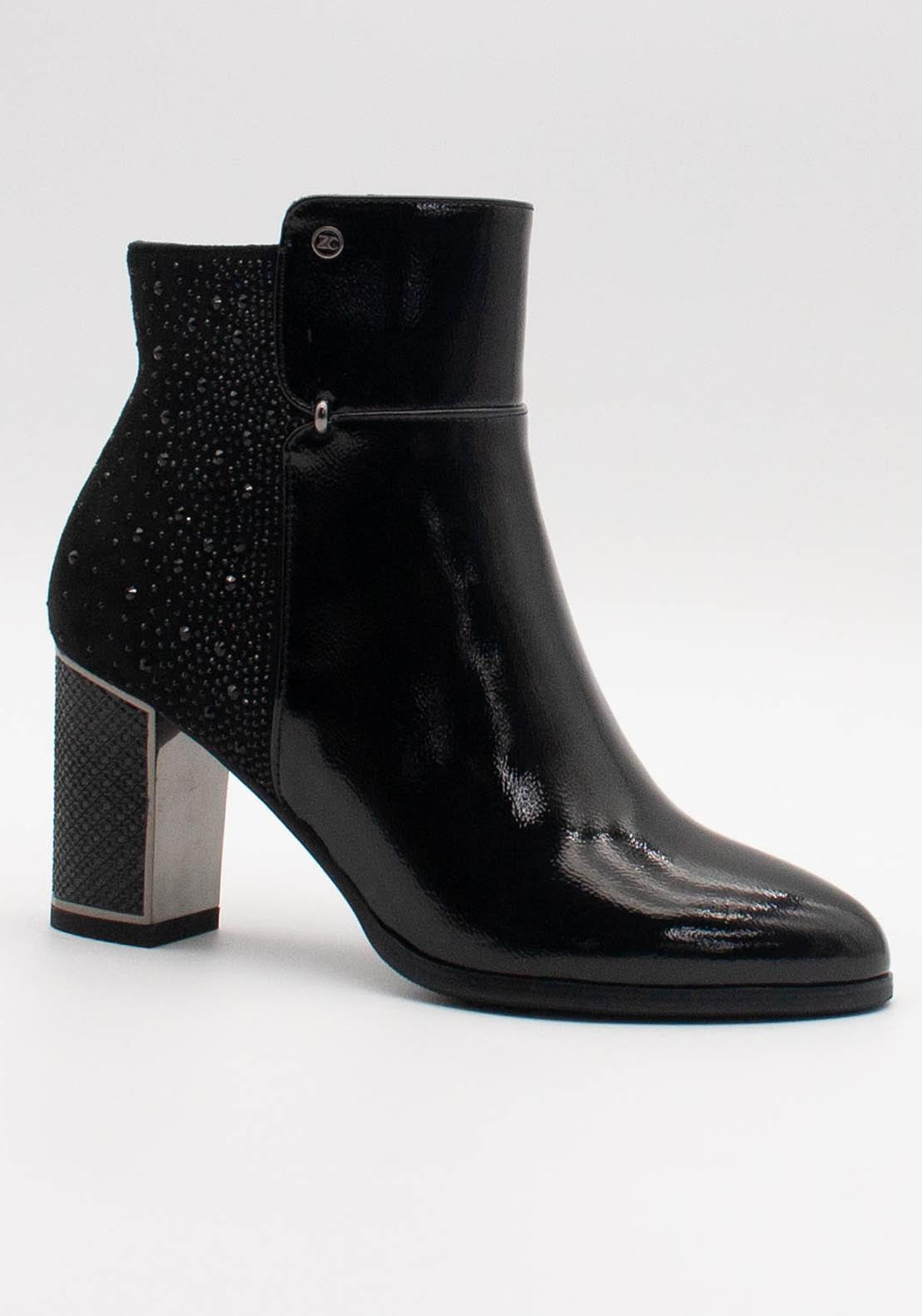 Zanni & Co Low Heel Diamante Back Boot - Ink Gems Patent 1 Shaws Department Stores