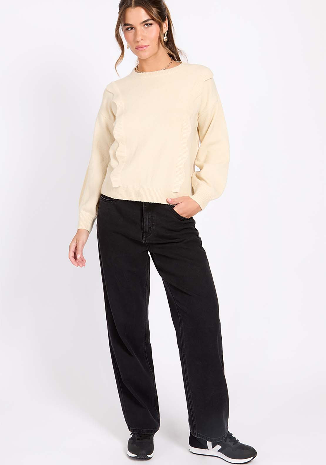 Little Mistress Cream Knitted Jumper - Cream 1 Shaws Department Stores