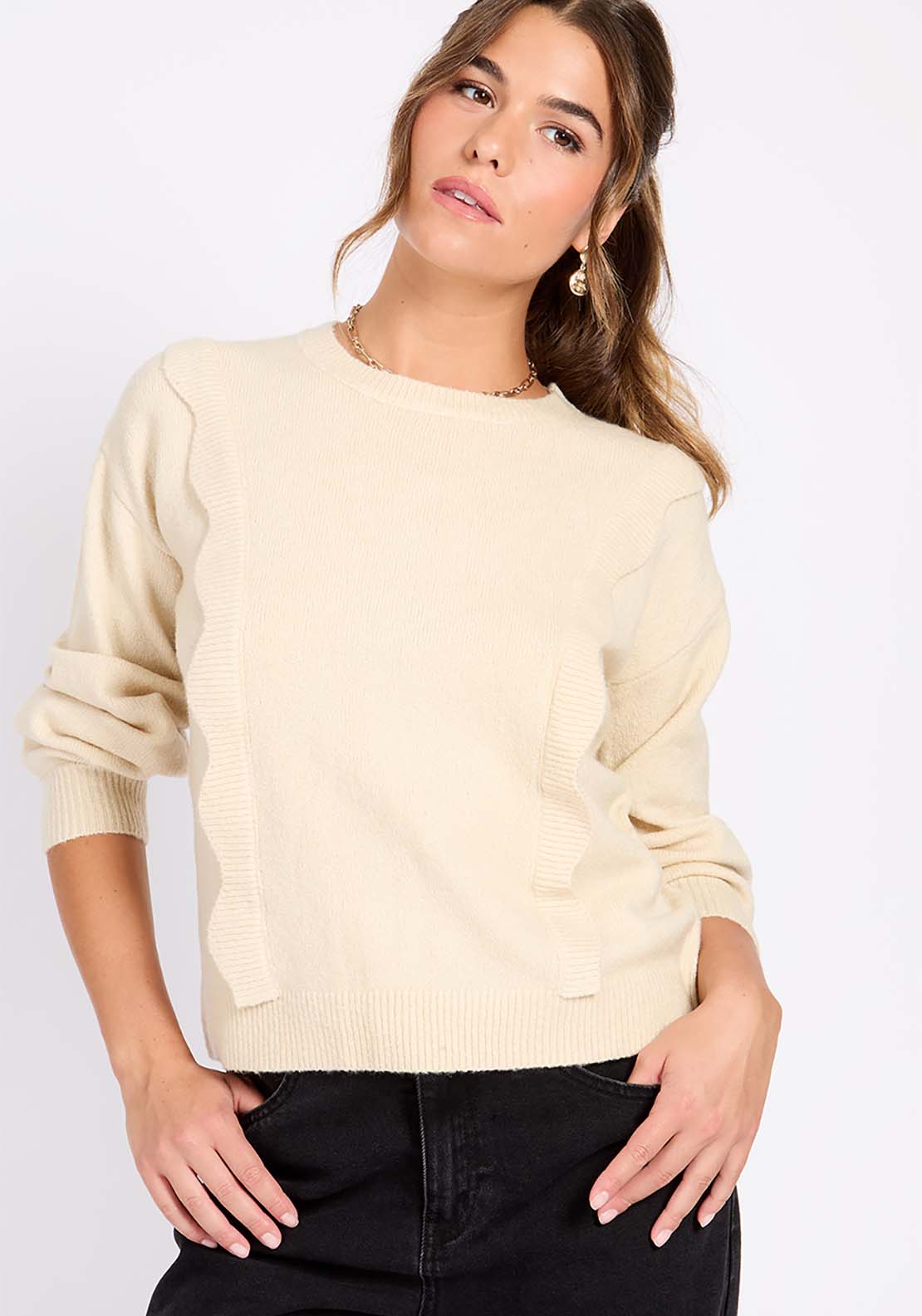 Little Mistress Cream Knitted Jumper - Cream 2 Shaws Department Stores