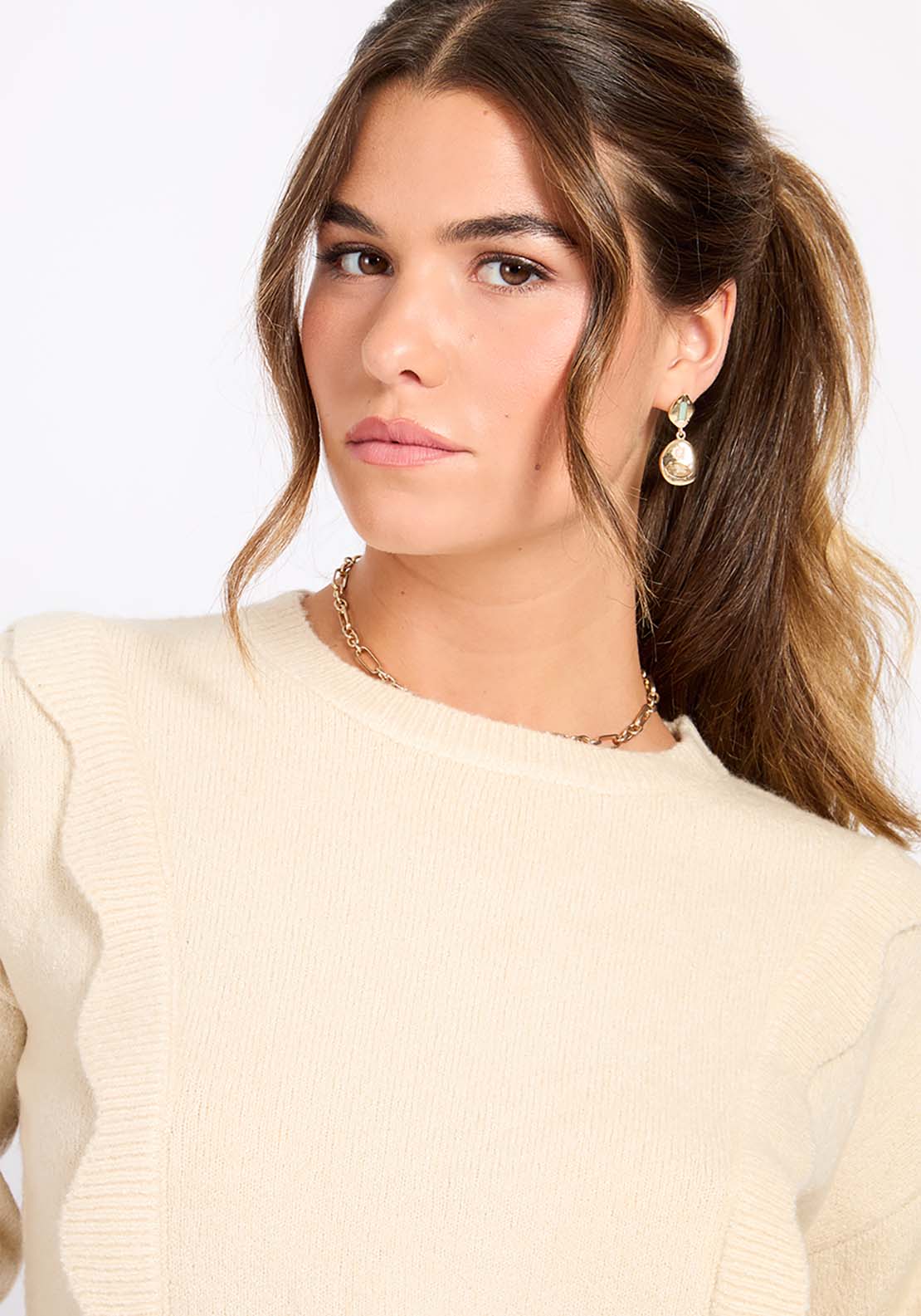 Little Mistress Cream Knitted Jumper - Cream 3 Shaws Department Stores
