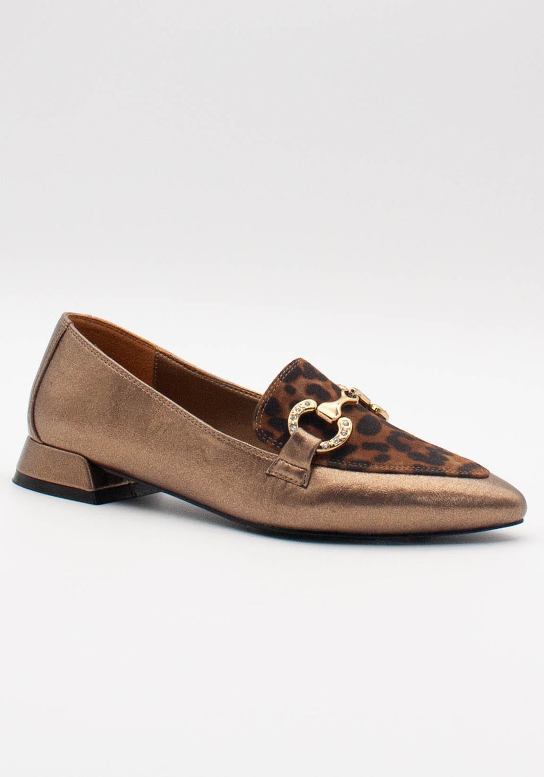 Zanni & Co Point Toe Loafer Gold Trims - Gold Cheetah 1 Shaws Department Stores