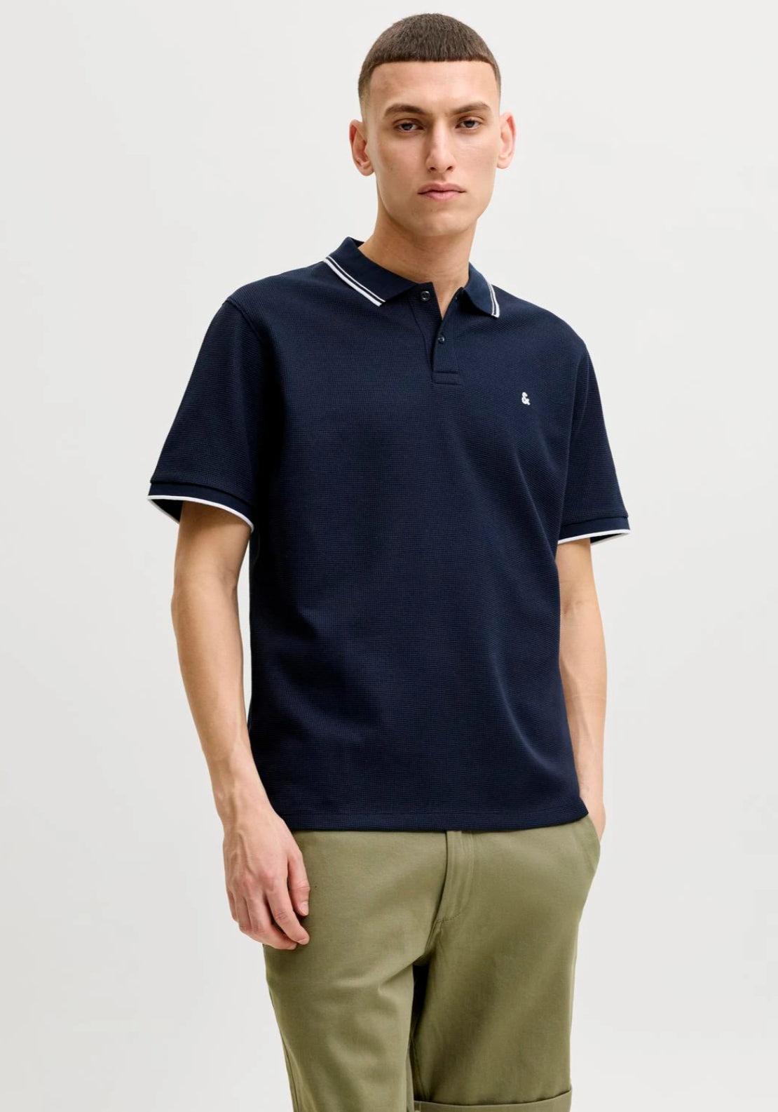 Jack & Jones Stripe Trim Logo Polo - Sky Captain 1 Shaws Department Stores