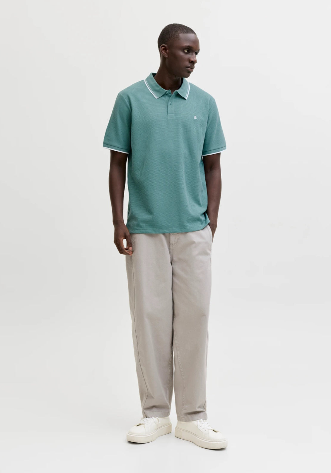 Jack & Jones Stripe Trim Logo Polo - Blue 6 Shaws Department Stores