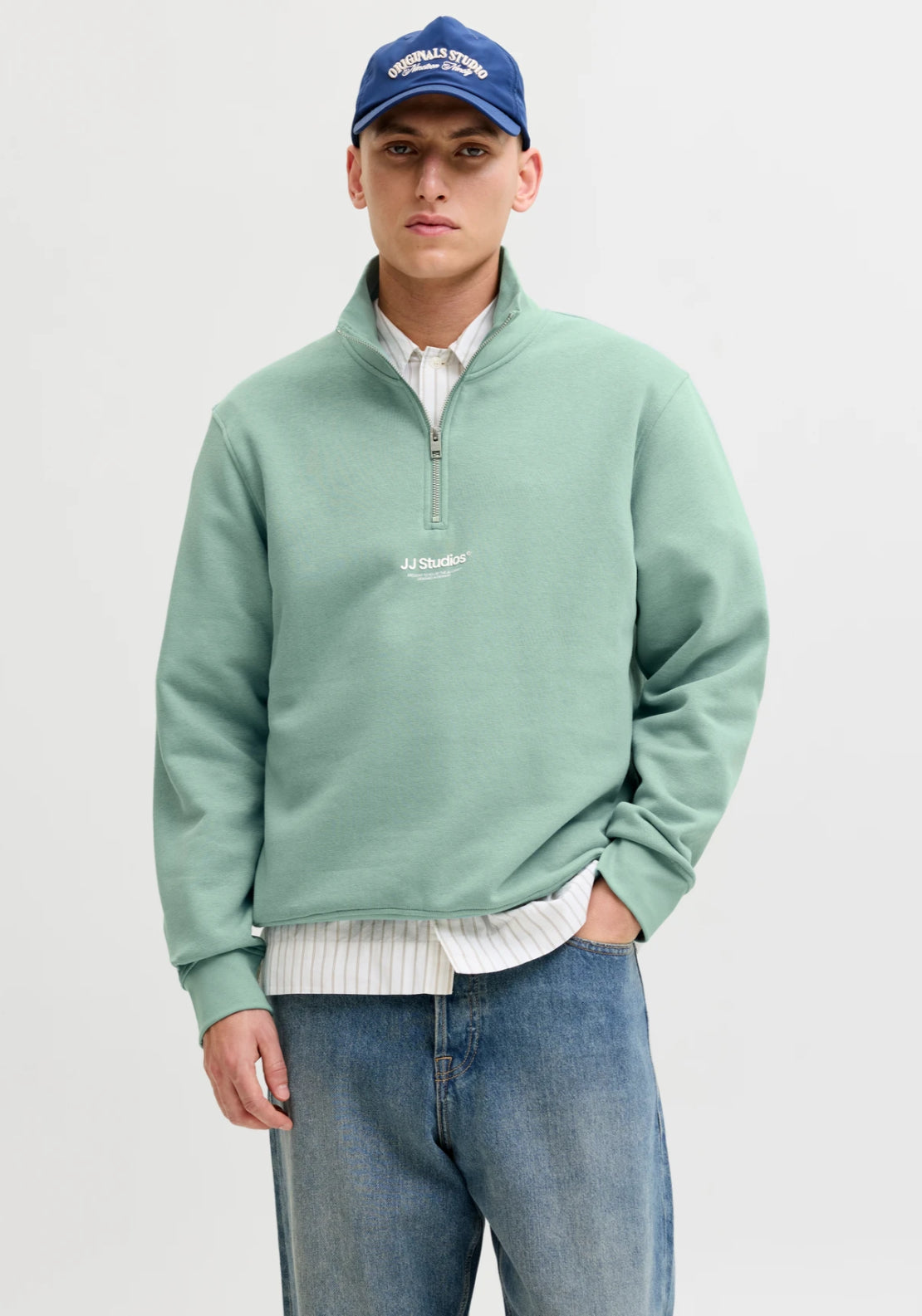 Jack & Jones Half Zip Printed Sweatshirt - Blue 1 Shaws Department Stores