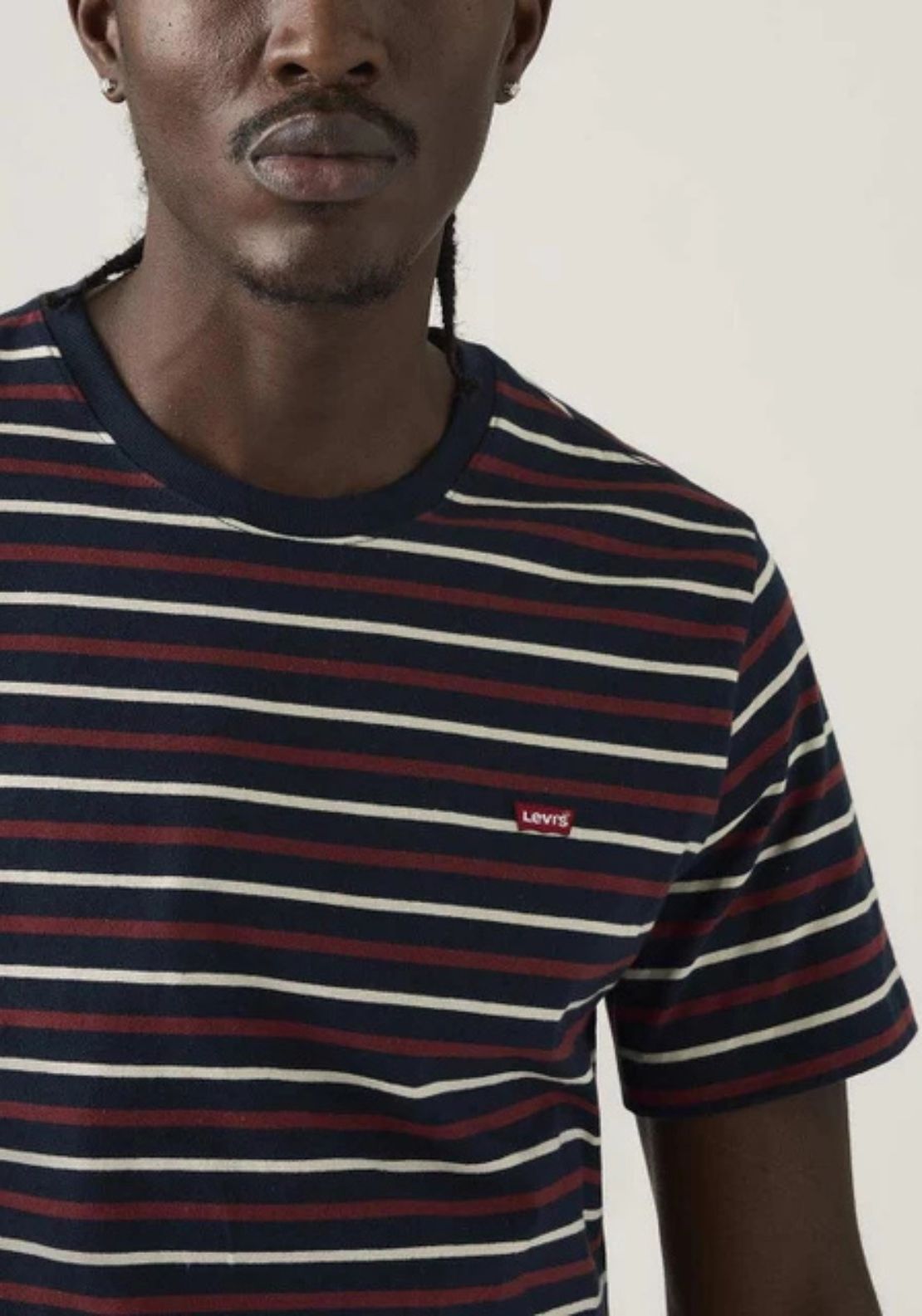 Levis Original Housemark Logo Andor Stripe T-Shirt - Navy 3 Shaws Department Stores