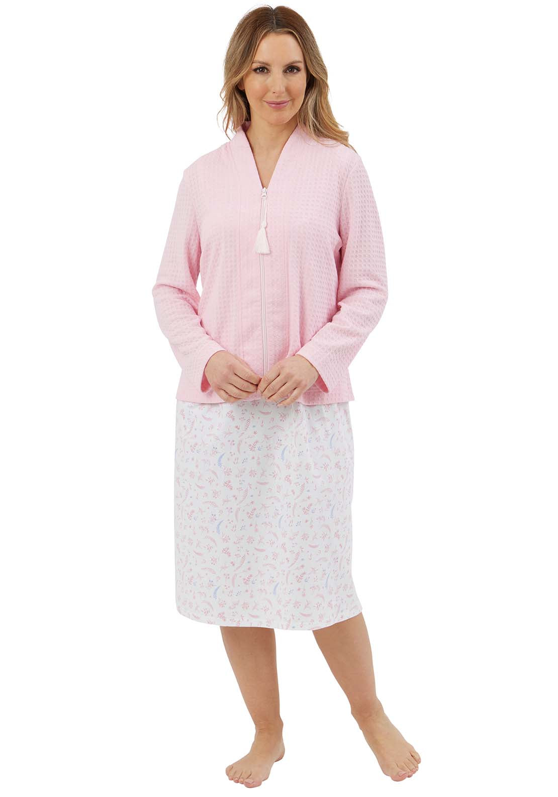 Marlon Waffle Bedjacket With Zipper - Pink 2 Shaws Department Stores