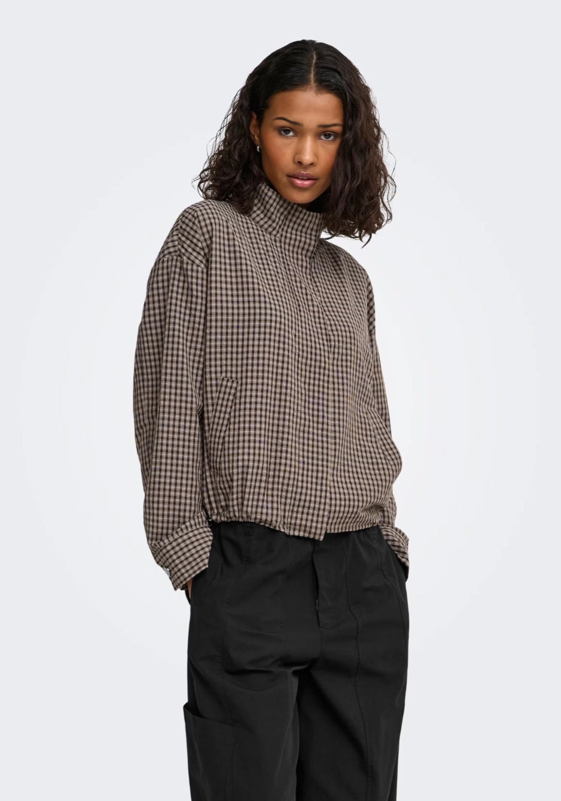 Umi Long Sleeve Check Jacket - Portabella Dark Brown