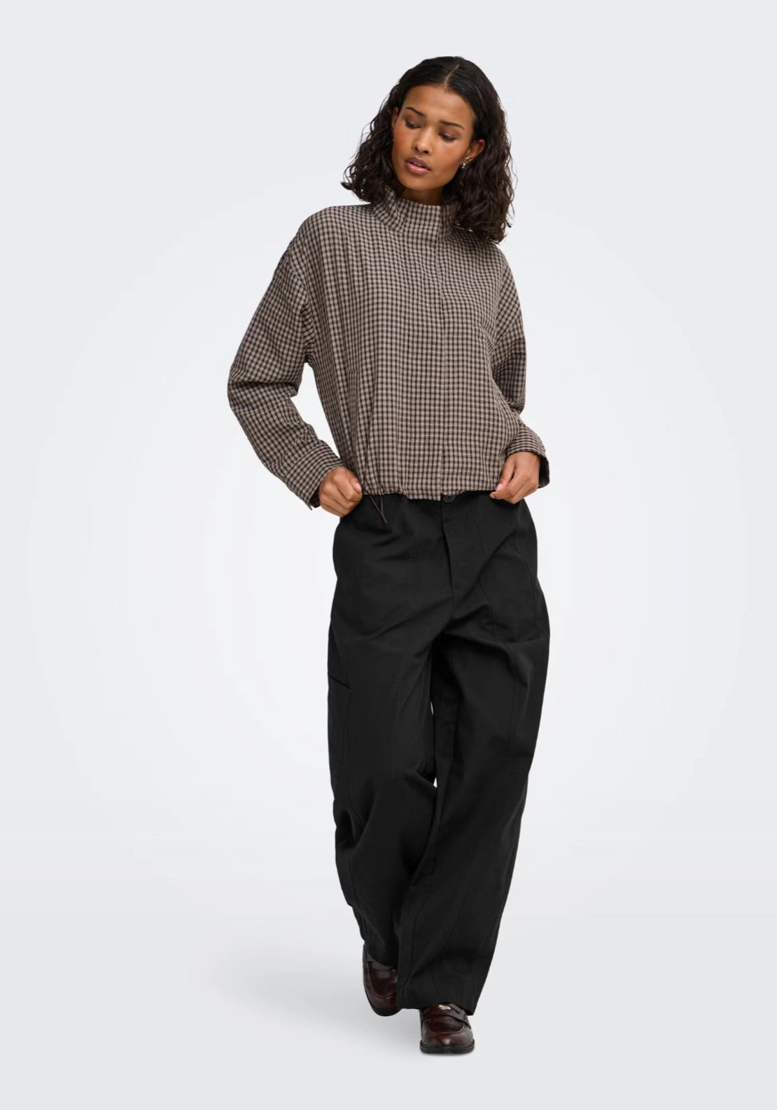 Umi Long Sleeve Check Jacket - Portabella Dark Brown