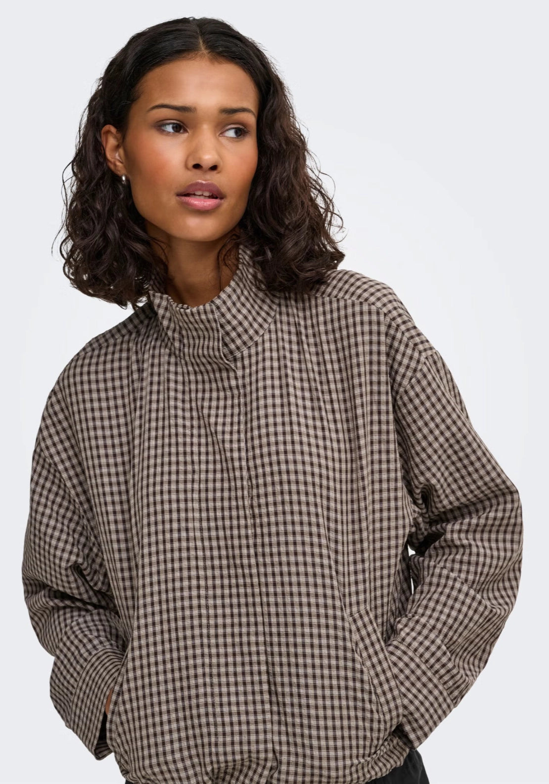 Umi Long Sleeve Check Jacket - Portabella Dark Brown
