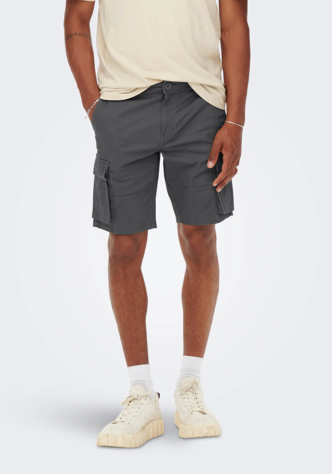 Only & Sons Cam Regular Fit Shorts - Grey Pinstripe 1 Shaws Department Stores