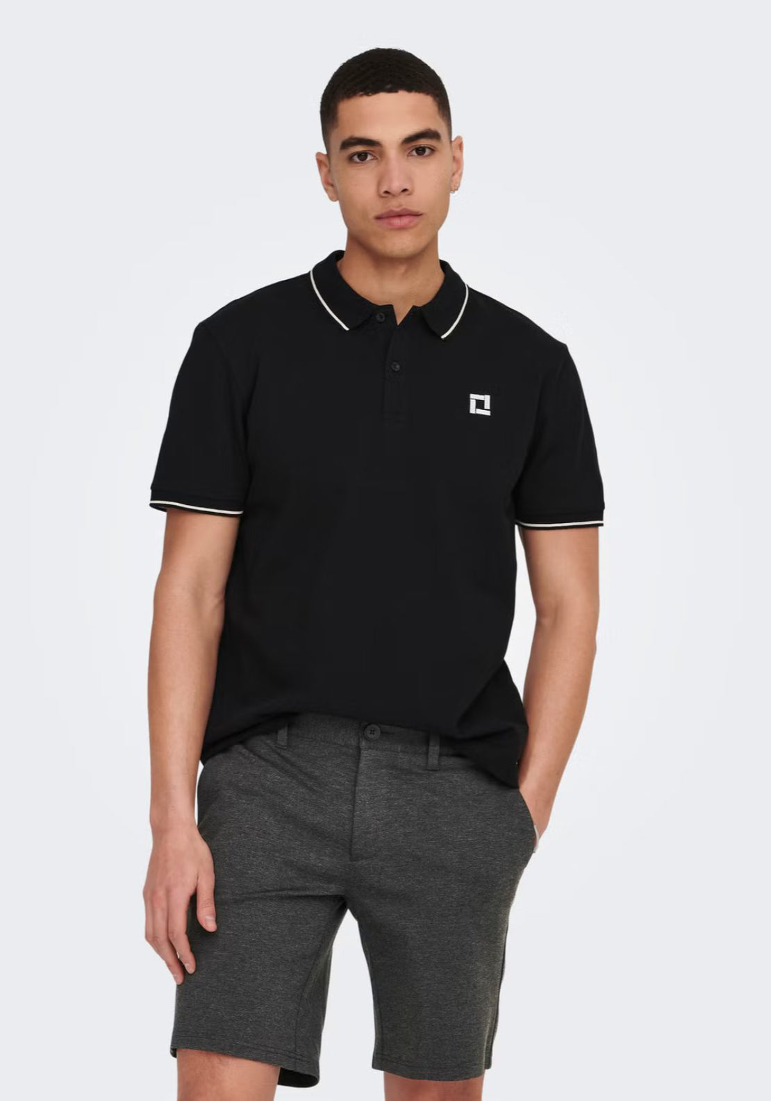 Only & Sons Fletcher Cotton Polo - Black 1 Shaws Department Stores