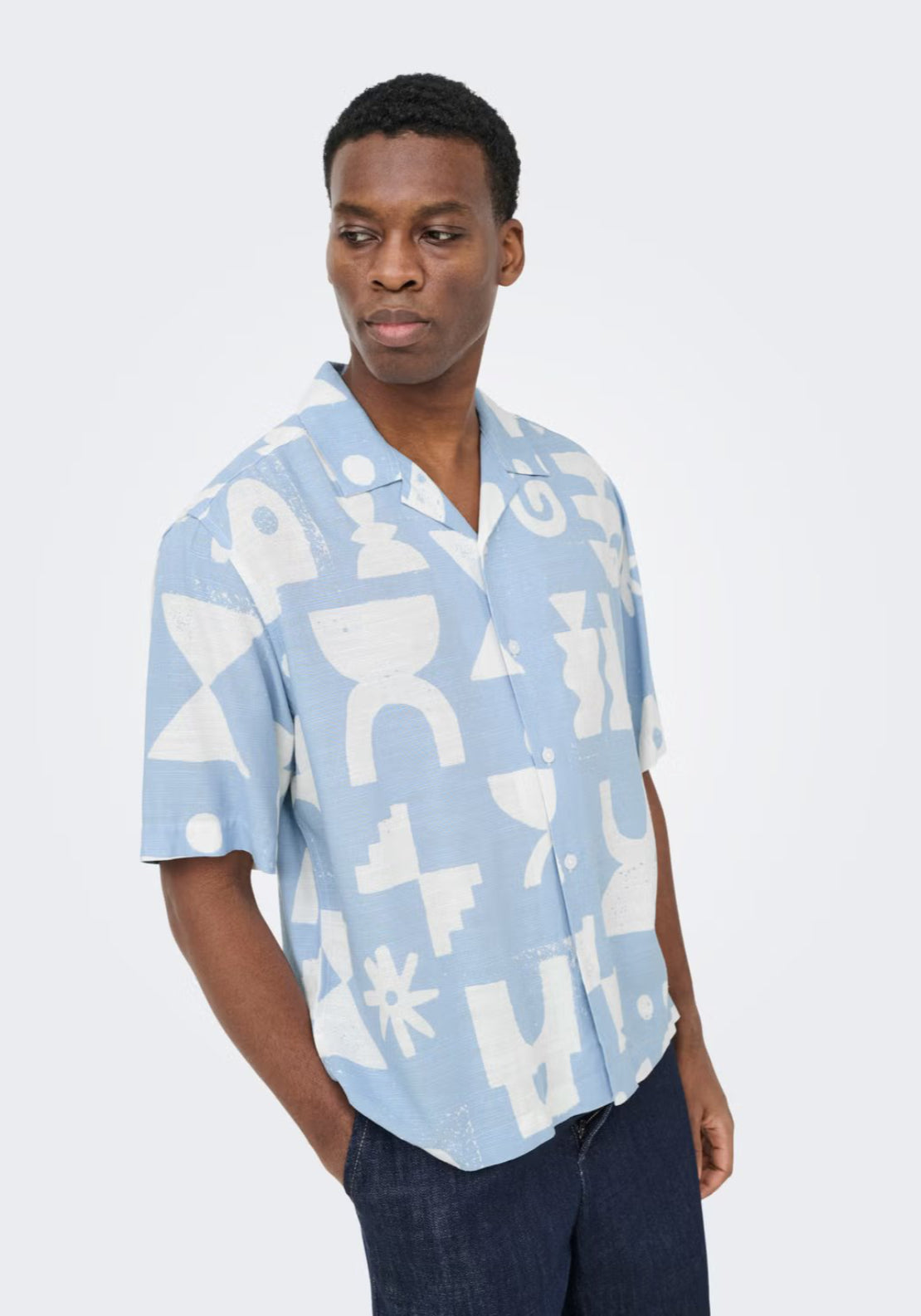 Only & Sons Harvi Resort Shirt - Blue Fog 3 Shaws Department Stores