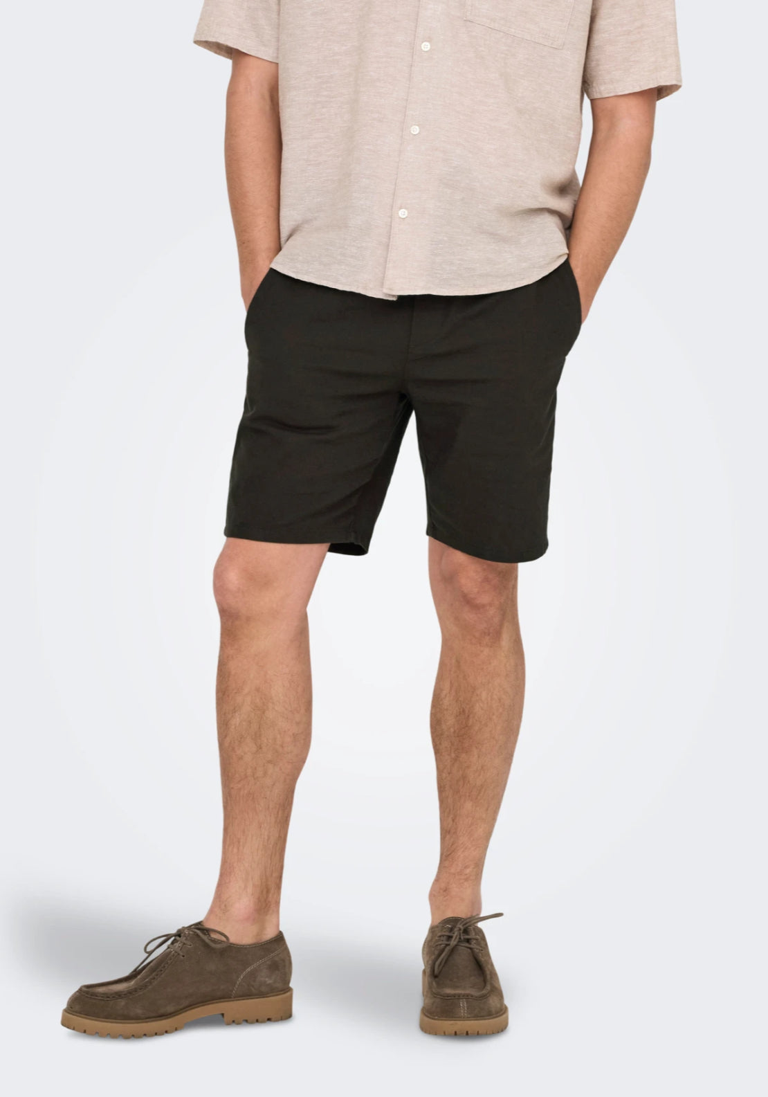 Only & Sons Linus Regular Fit Linen Shorts - Demitasse 1 Shaws Department Stores