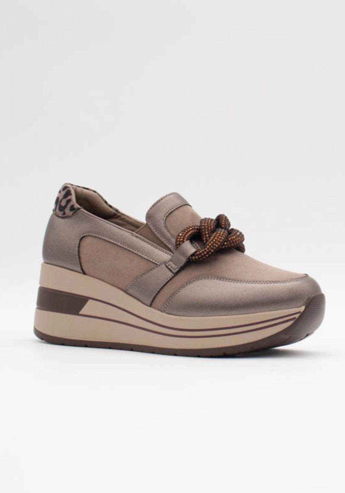 Wedge Casual Shoe Diamante Chain - Graphite Luxe