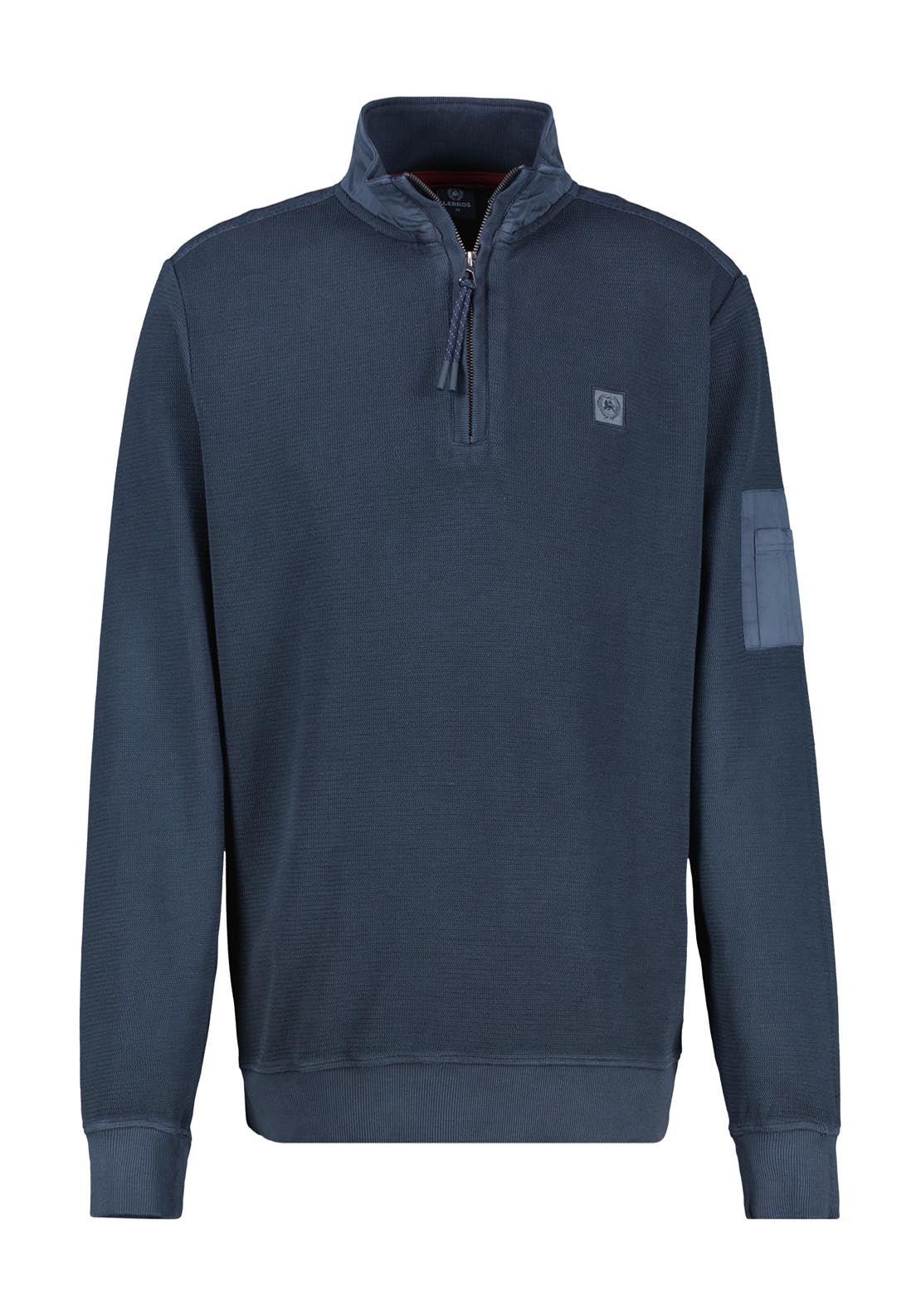 Lerros 1/4 Zip Garment Dyed Sweatshirt - Navy 1 Shaws Department Stores