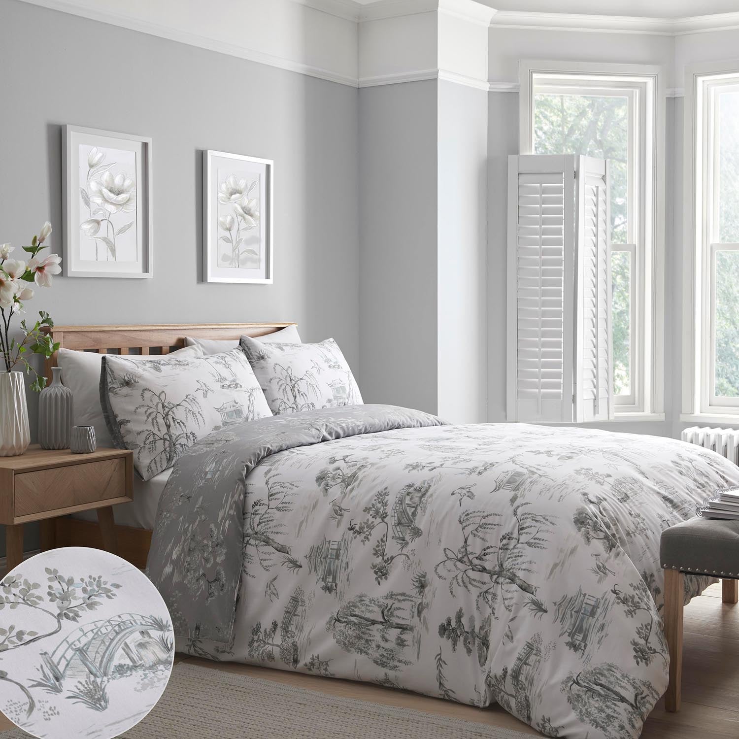 The Home Collection Toile Grey Duvet Cover Set 1 Shaws Department Stores