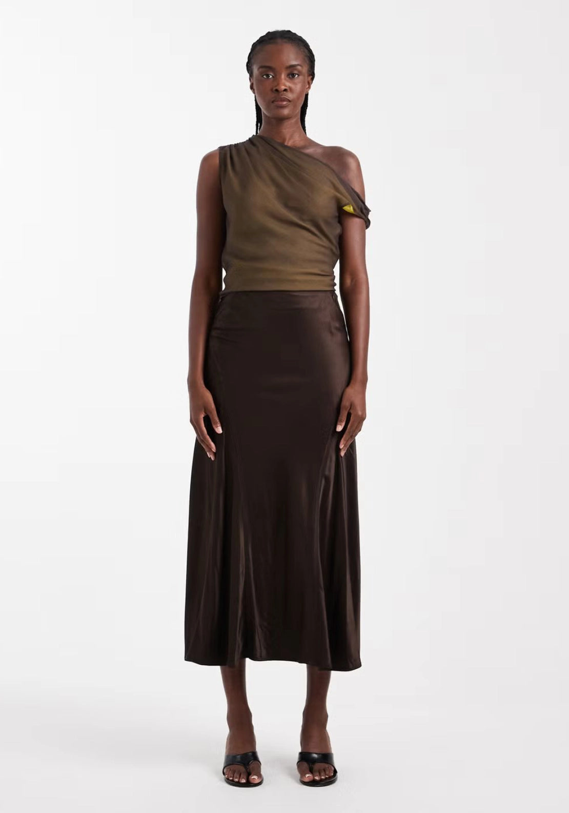 Maya Satin Midi Skirt - Chocolate Brown