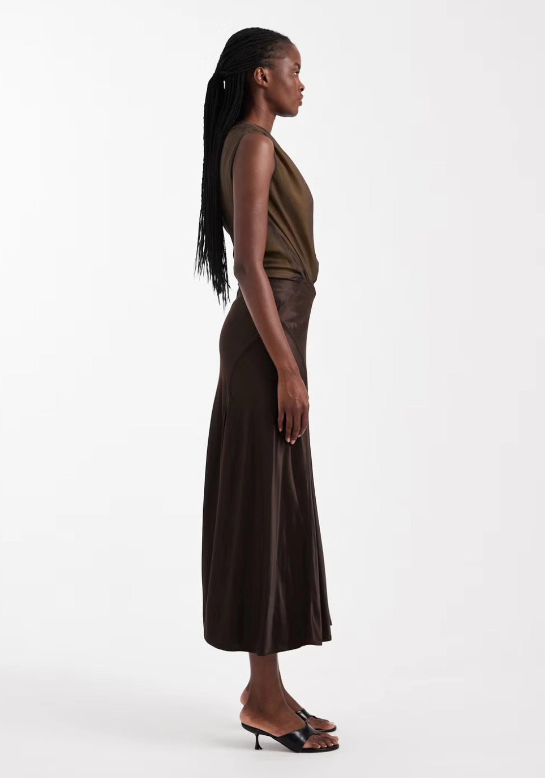 Maya Satin Midi Skirt - Chocolate Brown