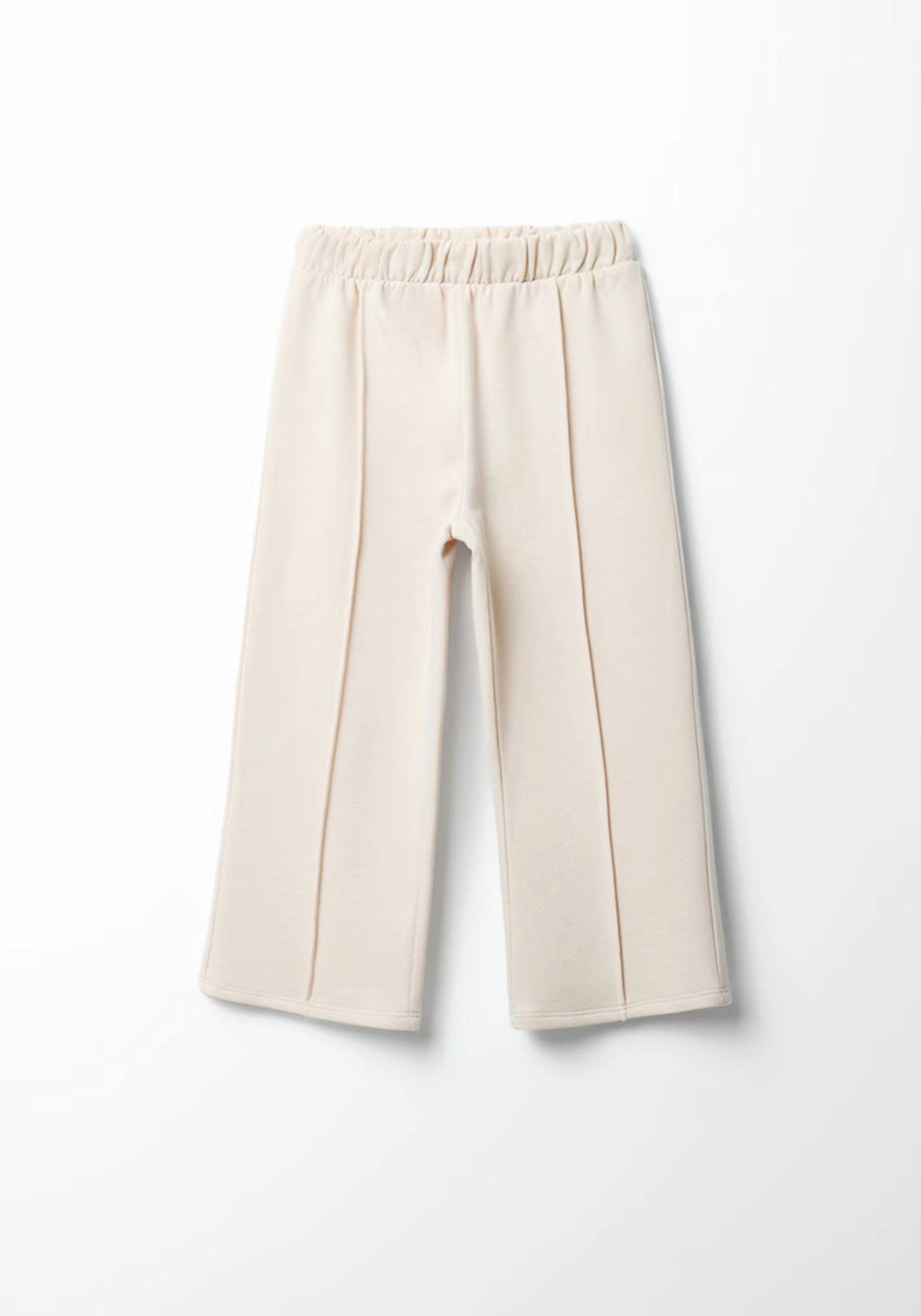 Cotton Blend Wide Leg Trousers - Cream